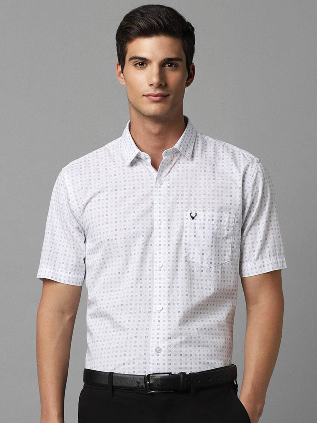 

Allen Solly Slim Fit Micro Disty Printed Pure Cotton Formal Shirt, White