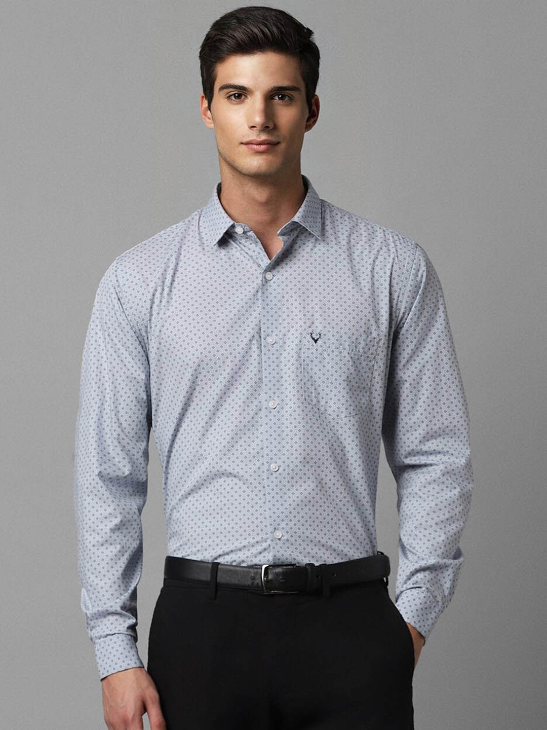 

Allen Solly Slim Fit Micro Disty Printed Pure Cotton Formal Shirt, Blue