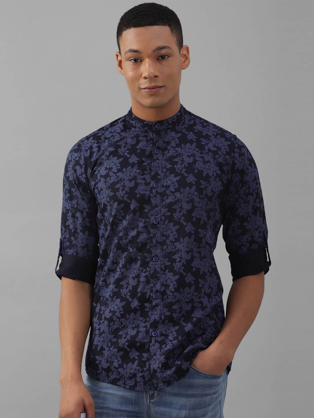 

Allen Solly Floral Printed Pure Cotton Casual Shirt, Navy blue