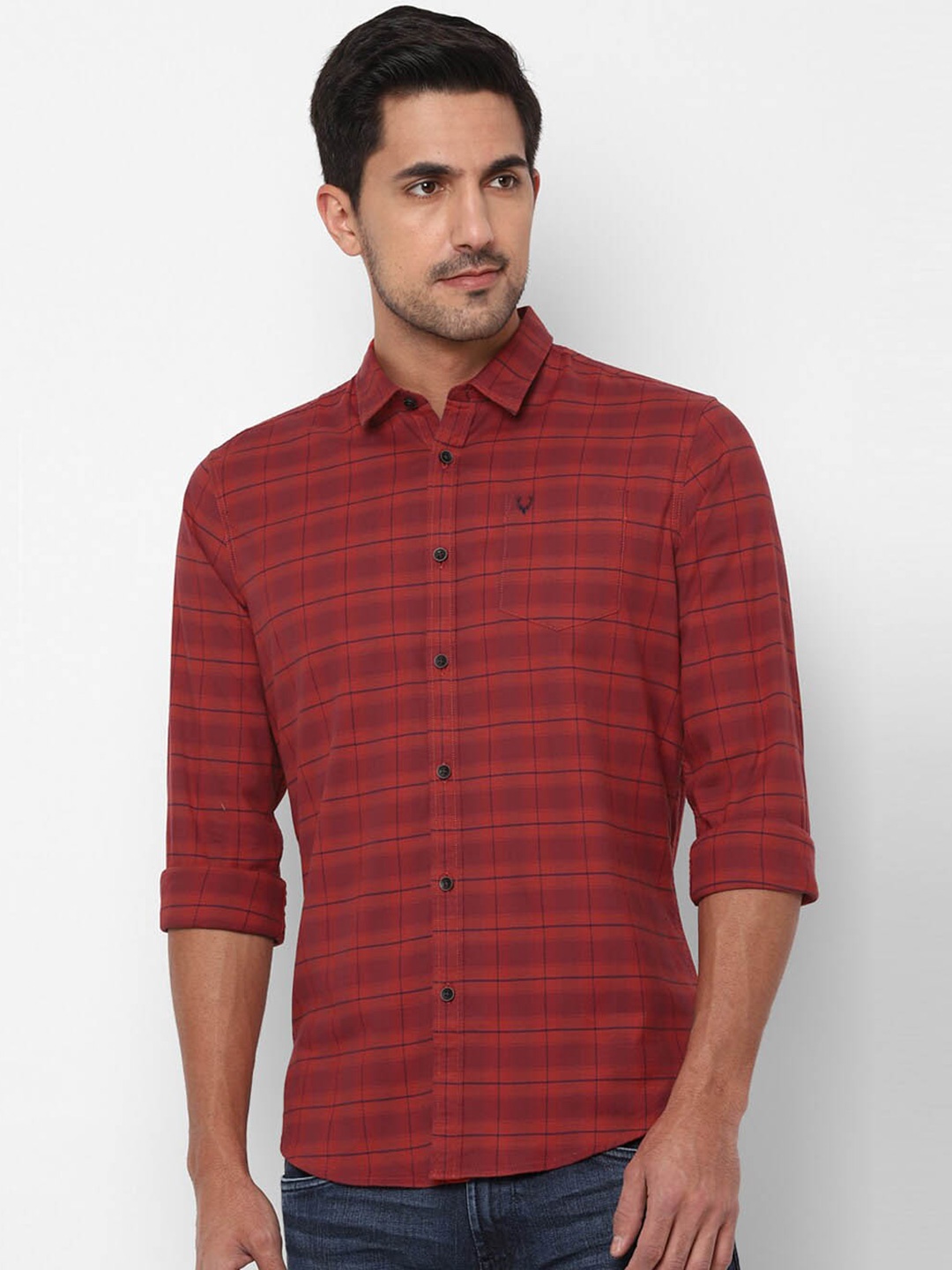 

Allen Solly Windowpane Checked Spread Collar Casual Shirt, Red