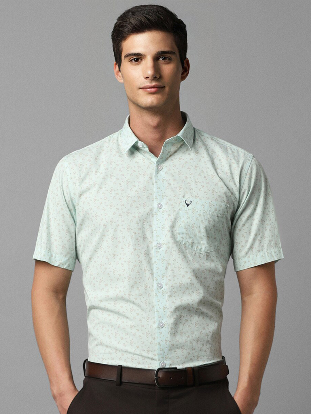 

Allen Solly Slim Fit Floral Printed Pure Cotton Formal Shirt, Green