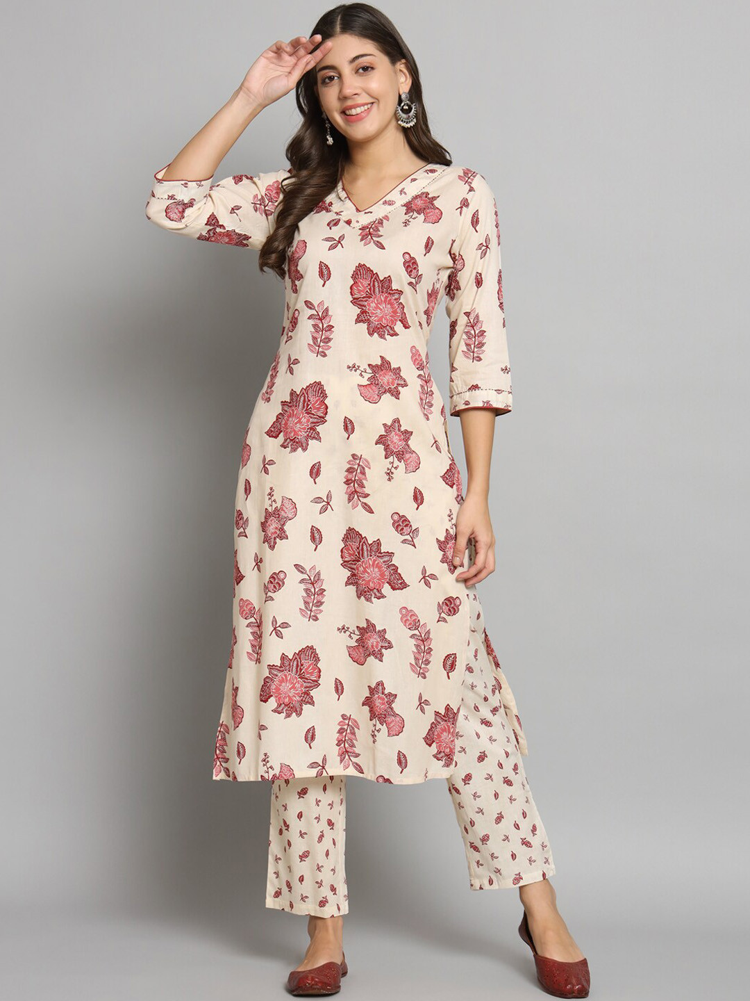 

Shikhaa Style Floral Printed Regular Kurta with Trousers, White