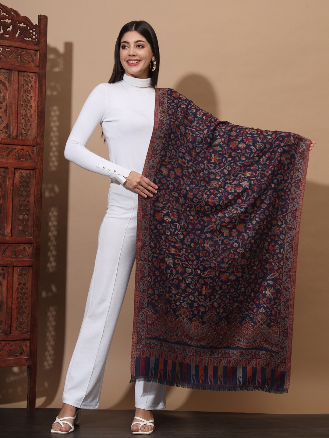 

Zamour Ethnic Motif Woven Design Stole, Blue