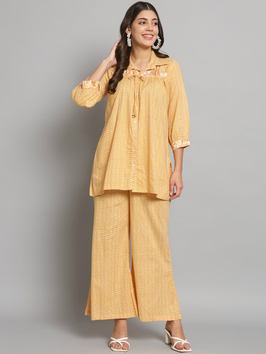

Shikhaa Style Printed Shirt With Palazzos Co-Ords, Yellow