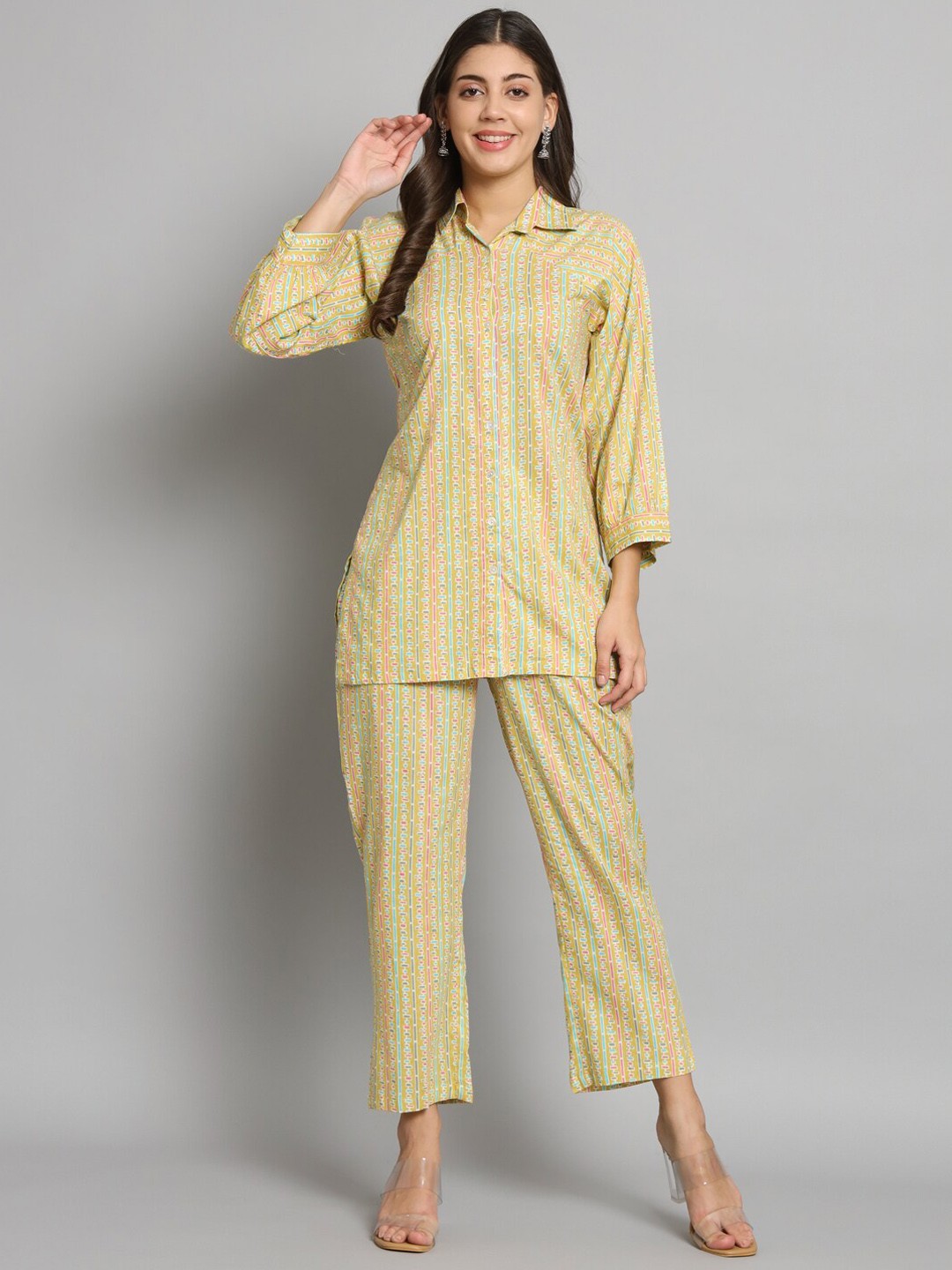 

Shikhaa Style Printed Shirt & Trousers Co-Ords, Green