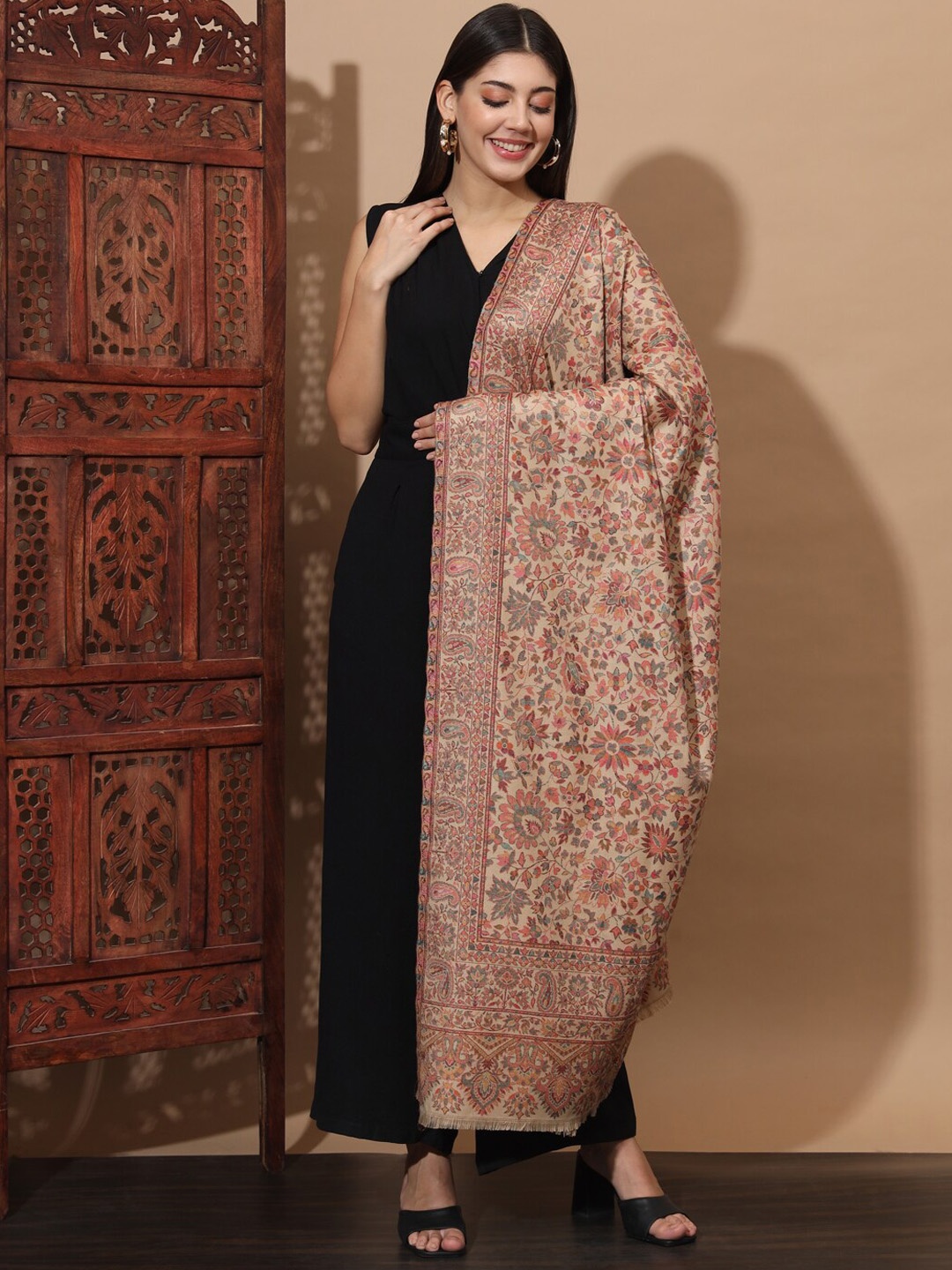 

Zamour Ethnic Motif Woven Design Kashmiri Shawl, Brown