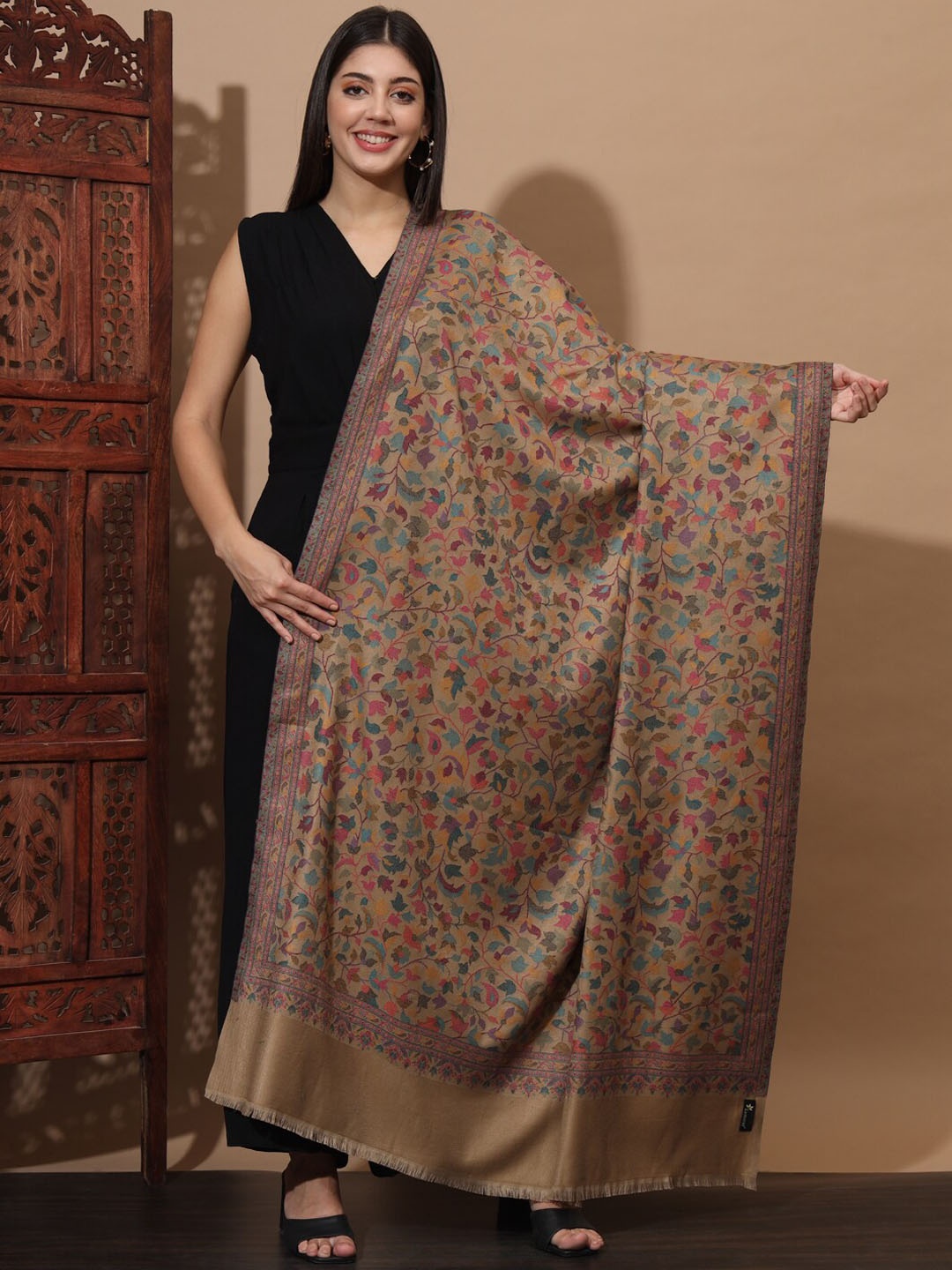 

Zamour Ethnic Motif Woven Design Kashmiri Shawl, Brown