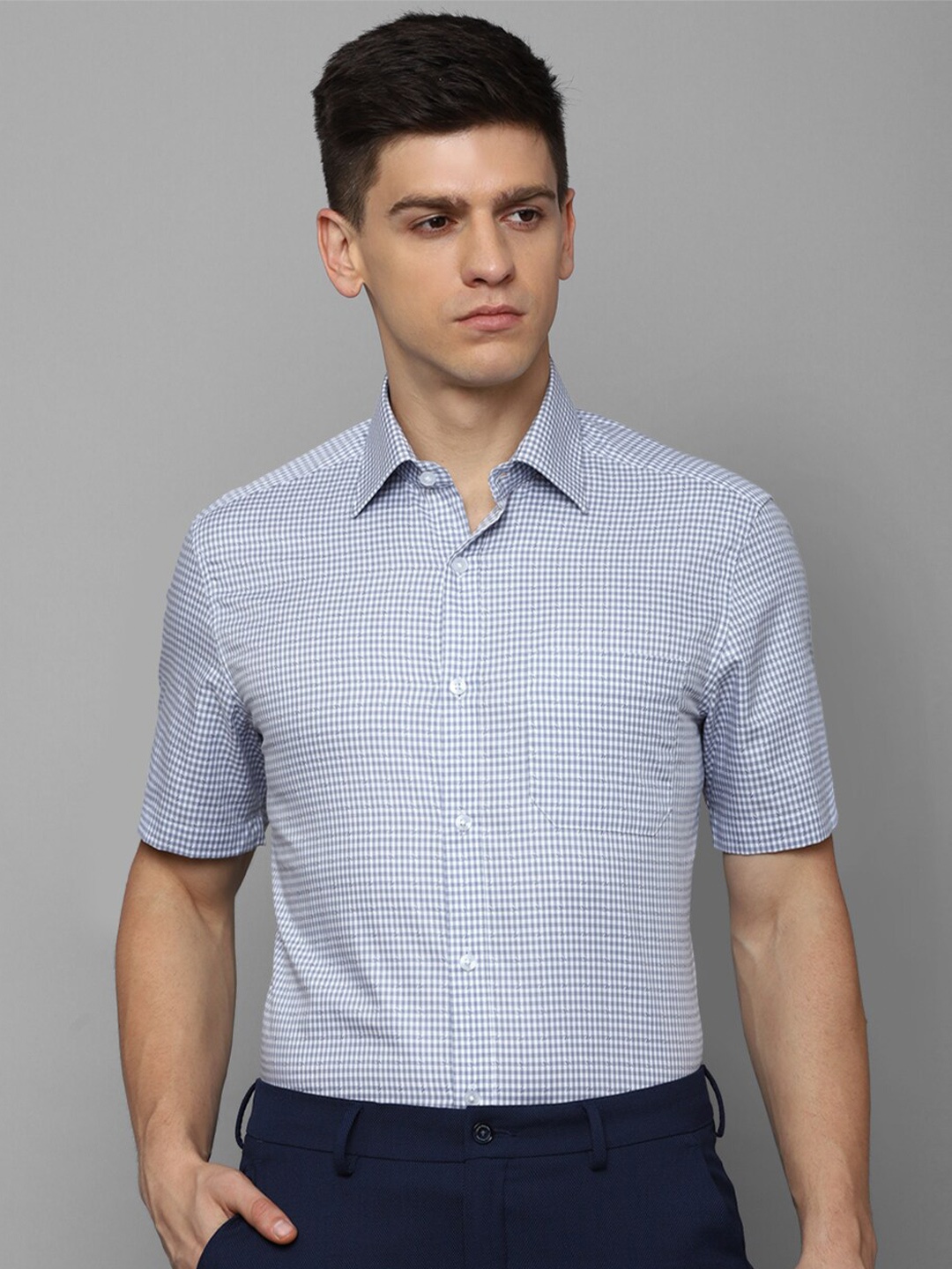 

Louis Philippe Grid Tattersall Checks Opaque Cotton Formal Shirt, Blue