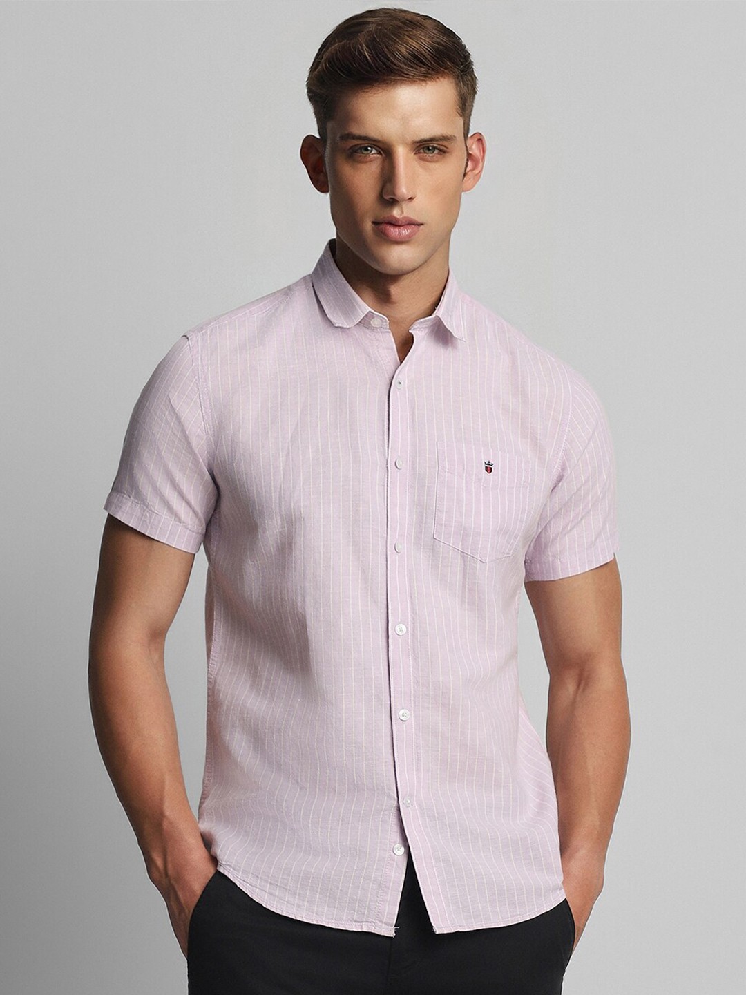 

Louis Philippe Sport Striped Slim Fit Pure Cotton Casual Shirt, Pink