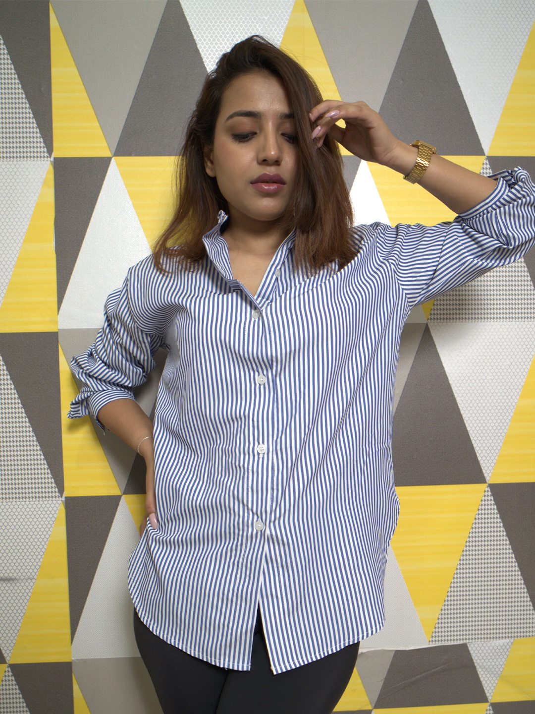 

StyleAsh Standard Opaque Striped Cotton Oxford Oversized Formal Shirt, Blue