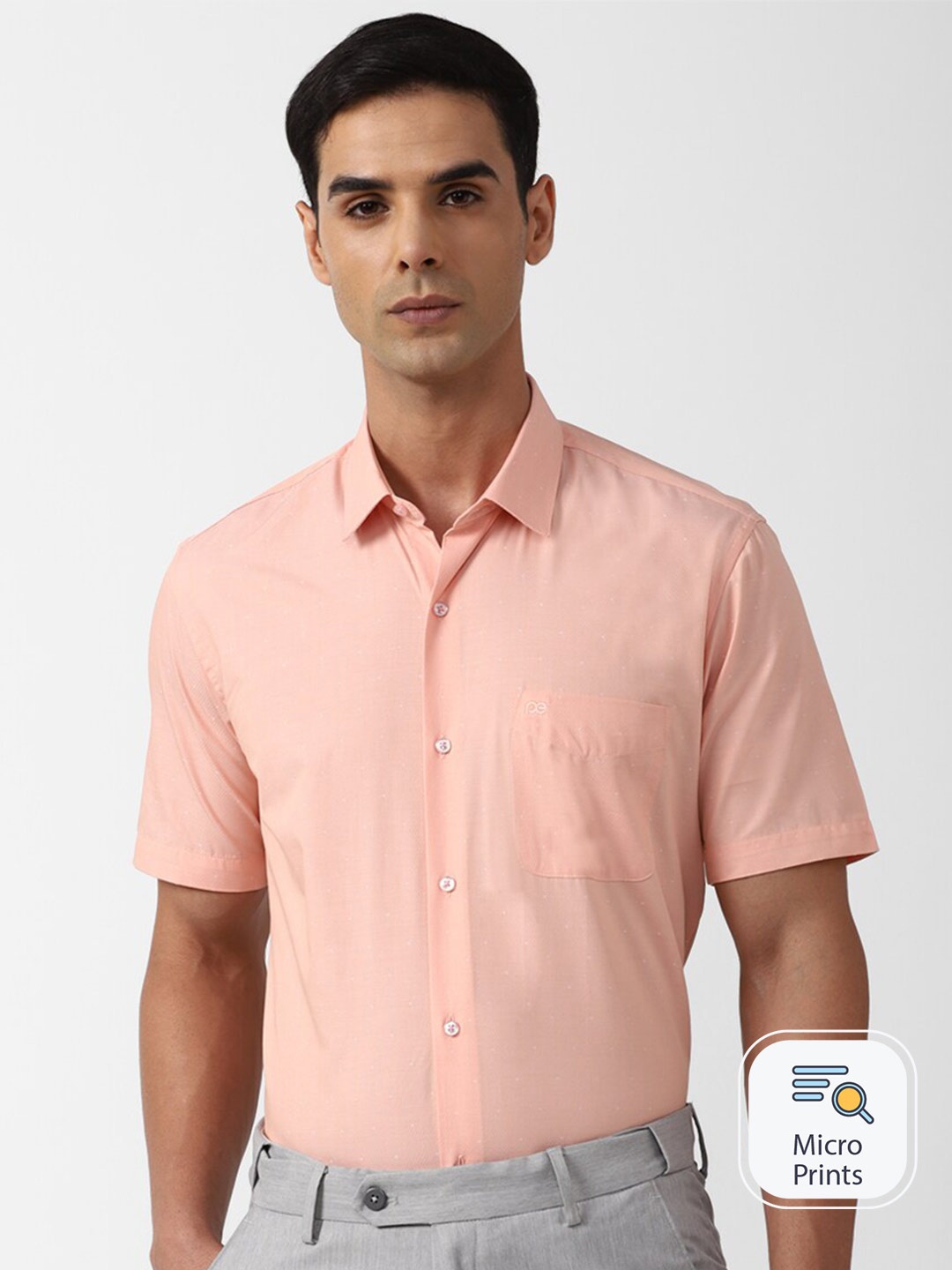 

Peter England Spread Collar Short Sleeves Formal Shirt, Peach