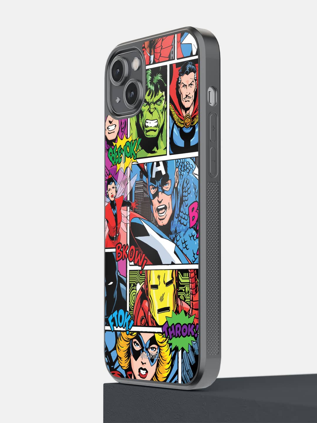 

macmerise Comic Superheroes Mashup Printed iPhone 14 Plus Bumper Case Cover, Blue