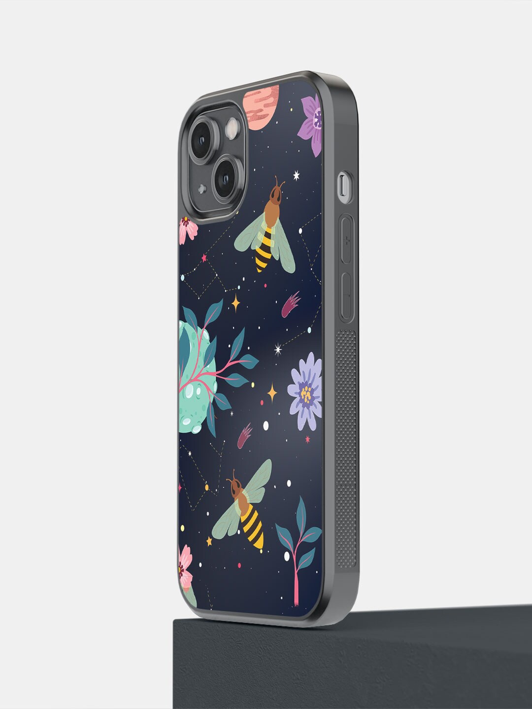 

macmerise Space Bees Printed iPhone 14 Phone Back Case, Black