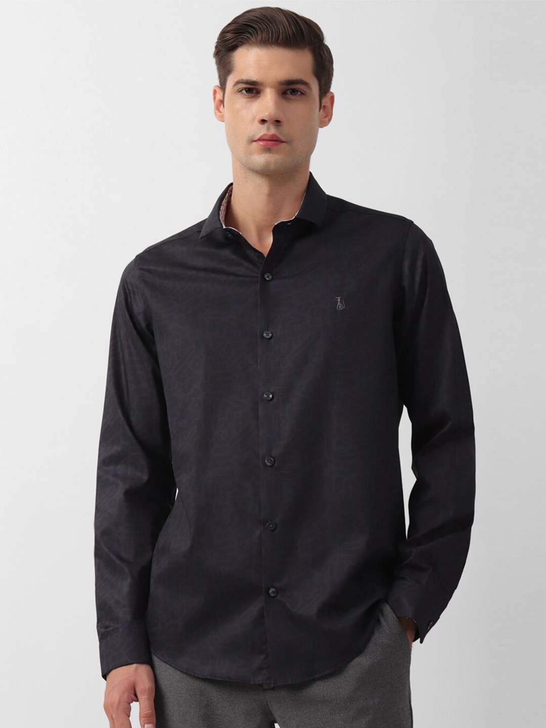 

SIMON CARTER LONDON Slim Fit Abstract Printed Pure Cotton Casual Shirt, Navy blue