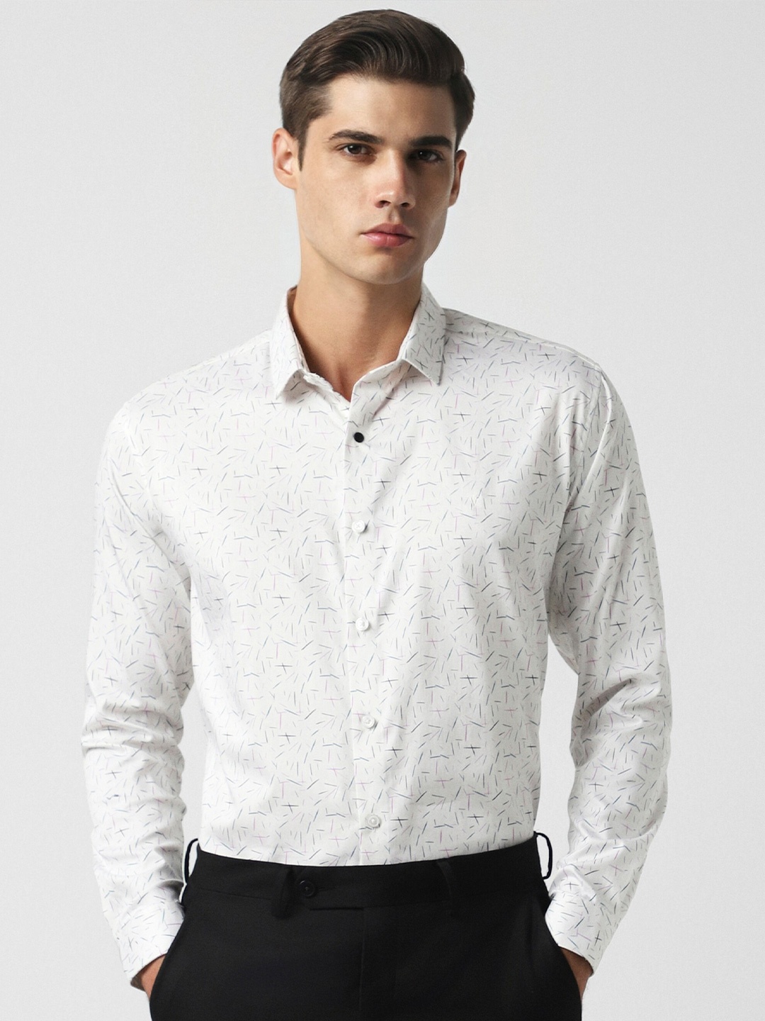 

V Dot Slim Fit Micro Ditsy Printed Formal Shirt, White