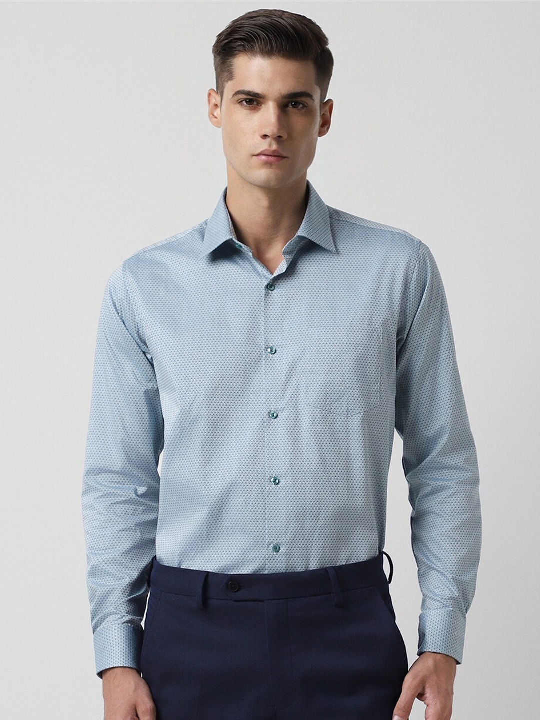 

Van Heusen Micro Ditsy Printed Pure Cotton Formal Shirt, Blue