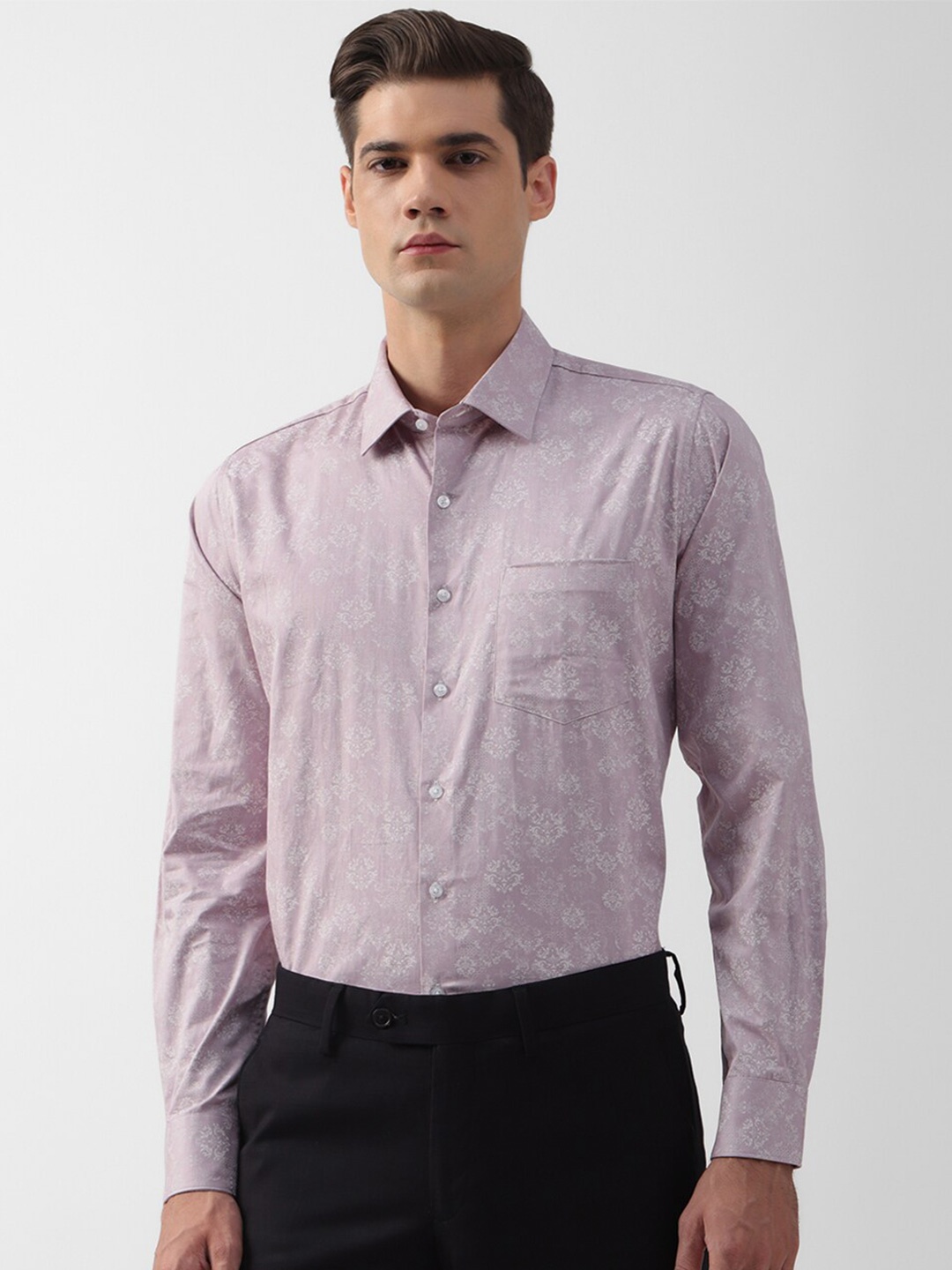 

Van Heusen Slim Fit Ethnic Motifs Printed Pure Cotton Formal Shirt, Purple