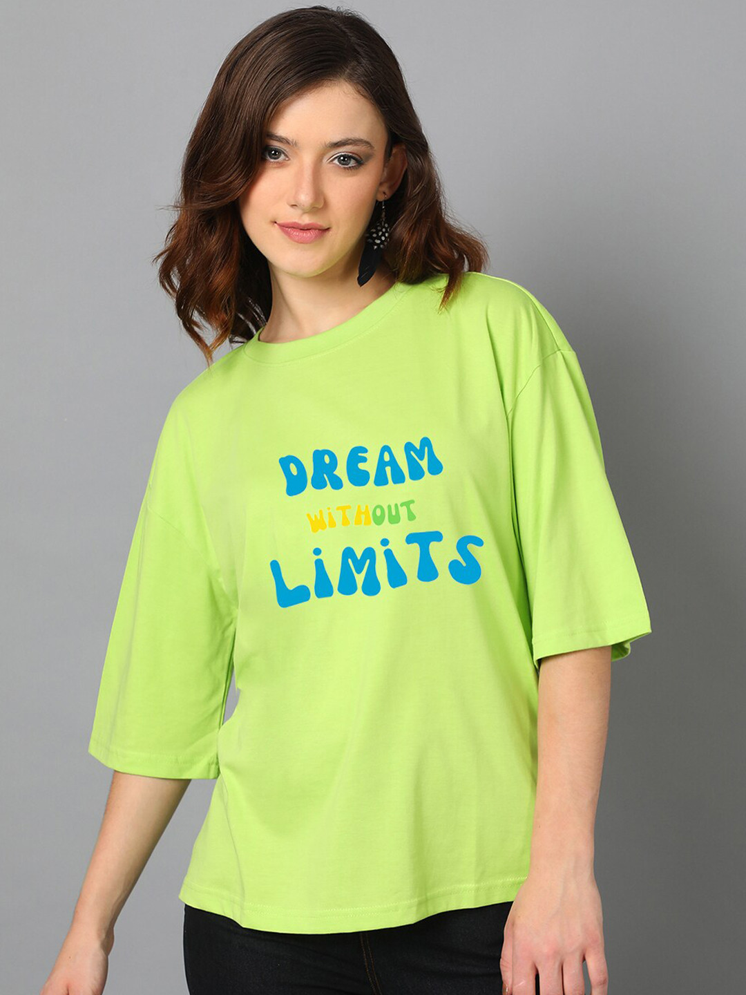 

Kotty Green Typography Printed Drop-Shoulder Sleeves Oversized T-shirt
