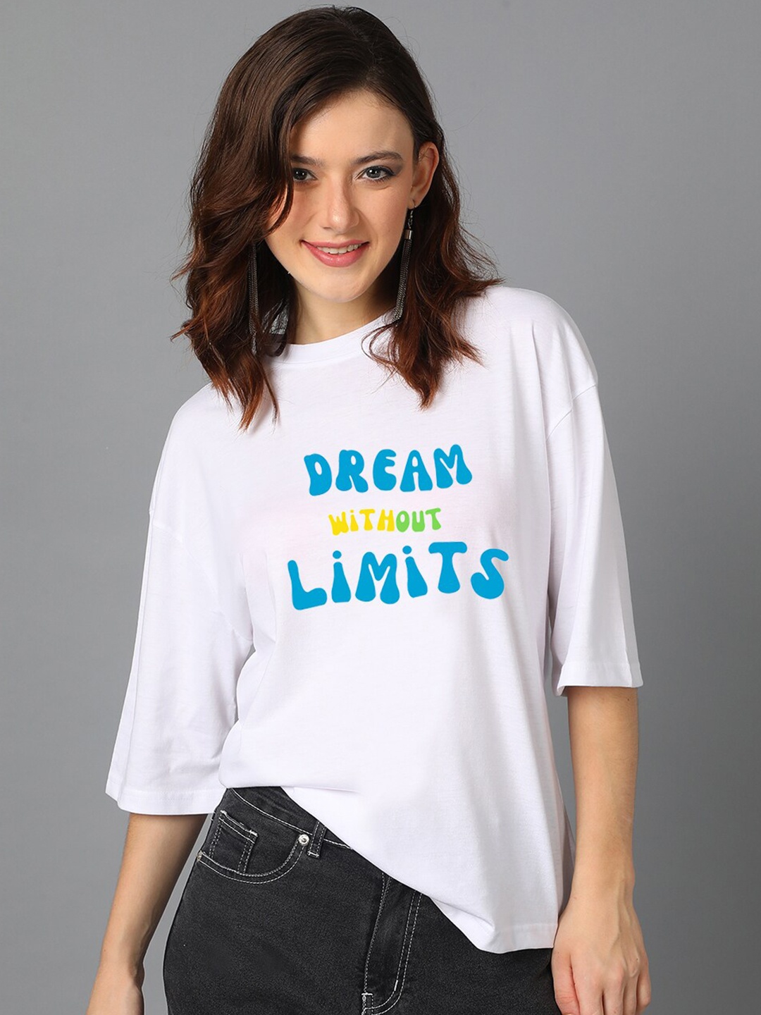 

Kotty White Typography Printed Drop-Shoulder Sleeves Oversized T-shirt