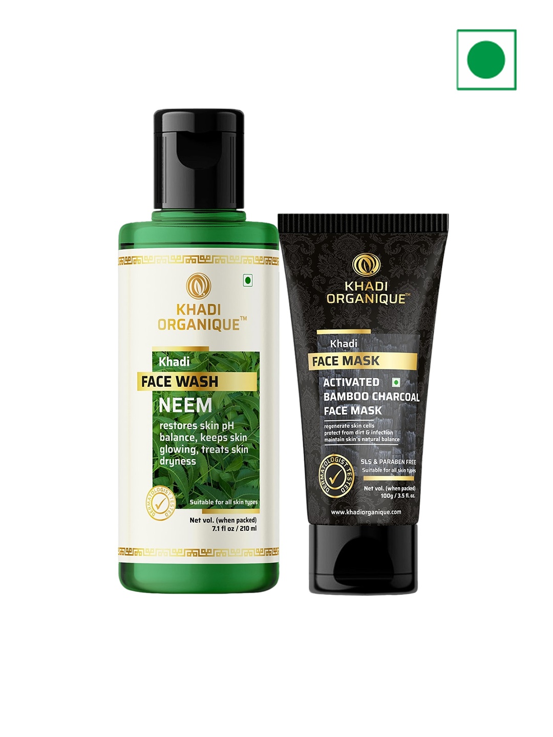 

Khadi Organique Neem Face Wash & Bamboo Charcoal Face Mask Skin Care Gift Set, Na