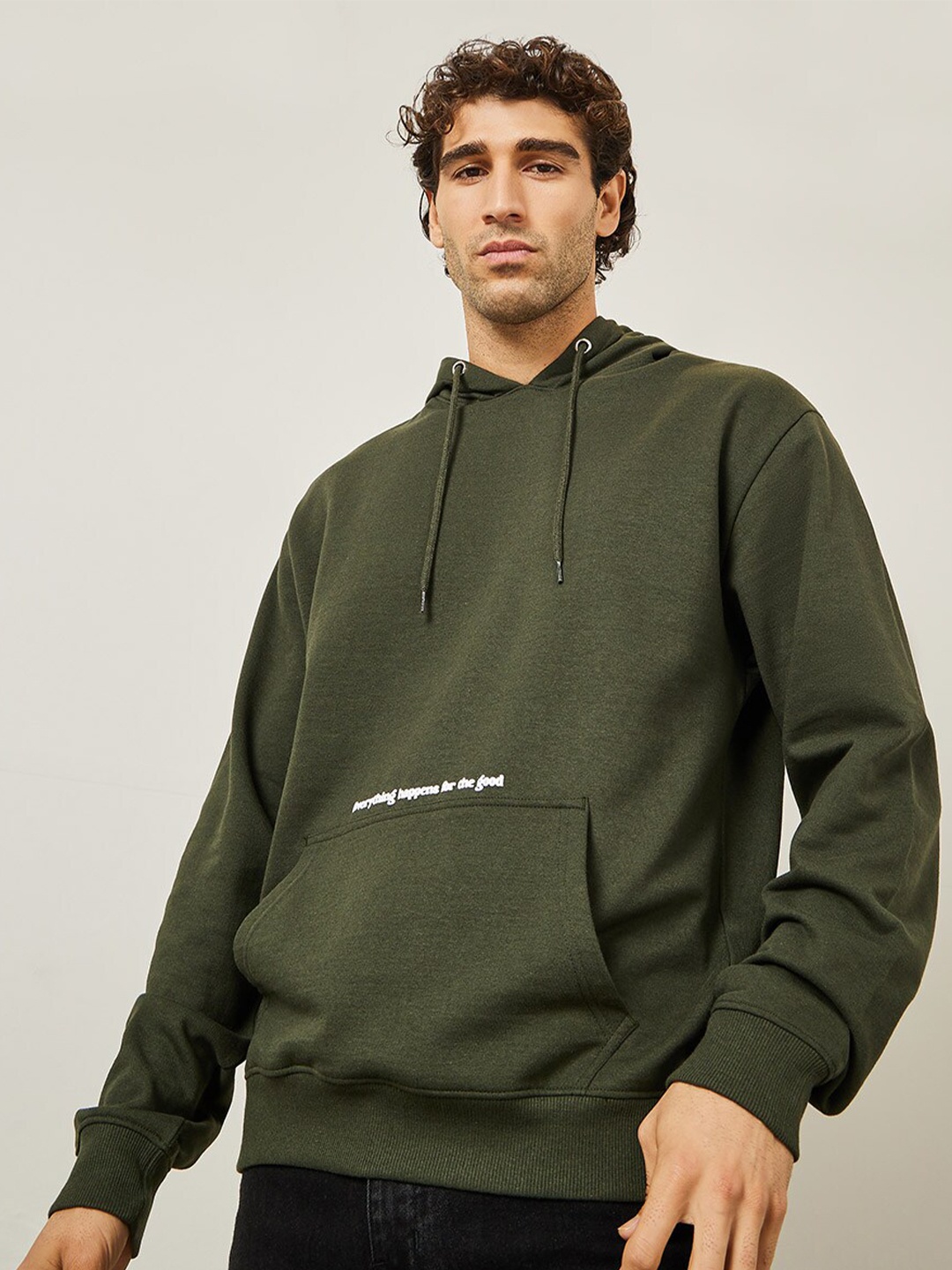 

Styli Olive Hooded Long Sleeves Relaxed Fit Pullover Sweatshirt