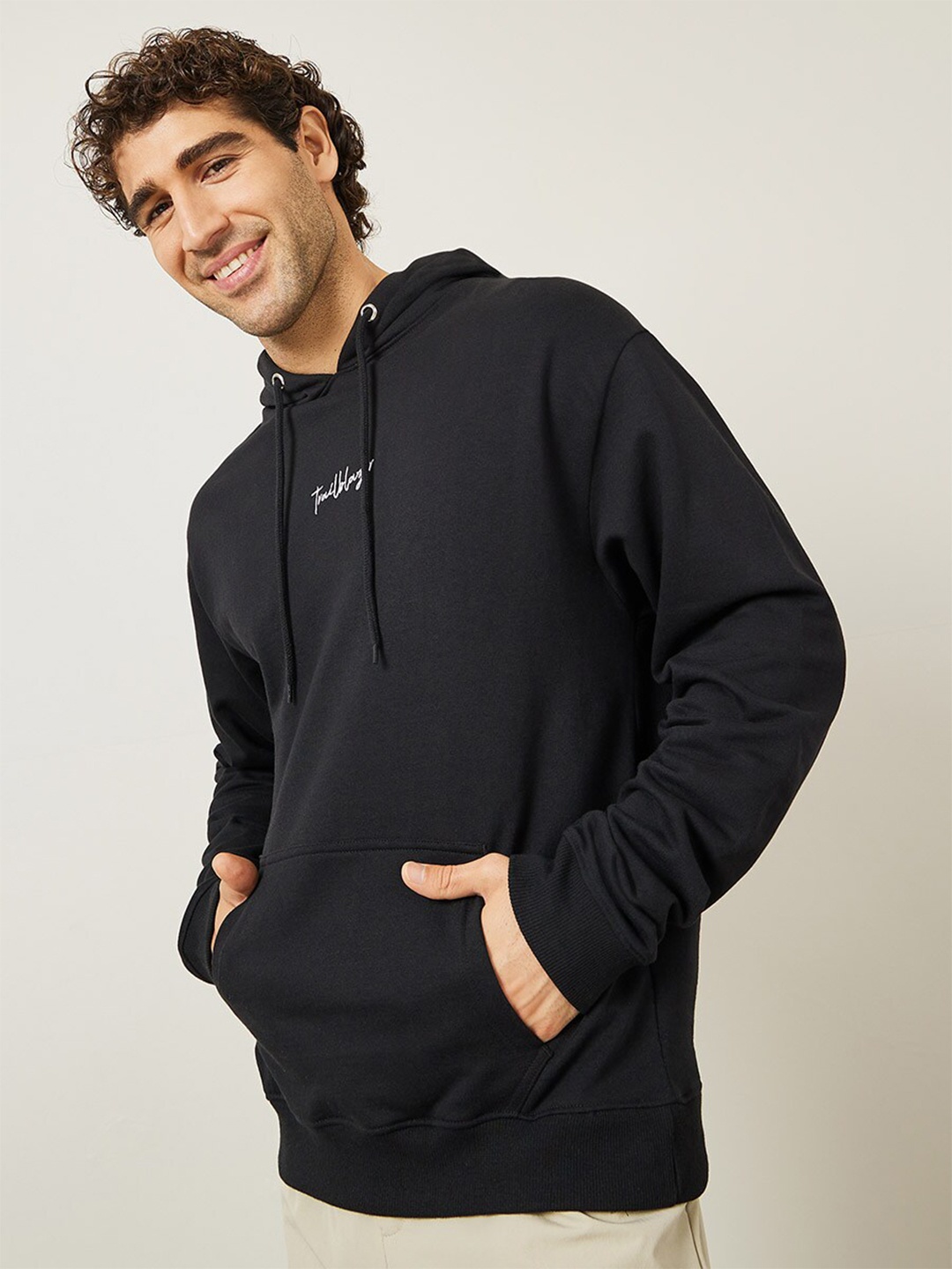 

Styli Black Hooded Long Sleeves Relaxed Fit Pullover Sweatshirt