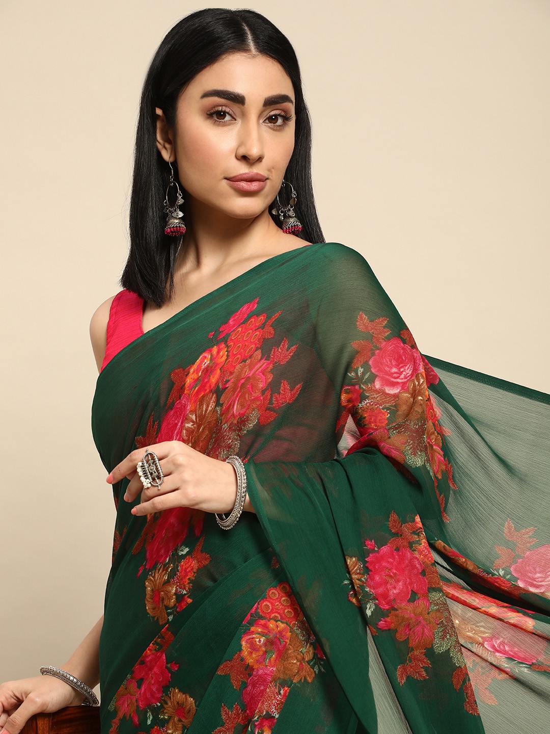

Rani Saahiba Floral Printed Saree, Green