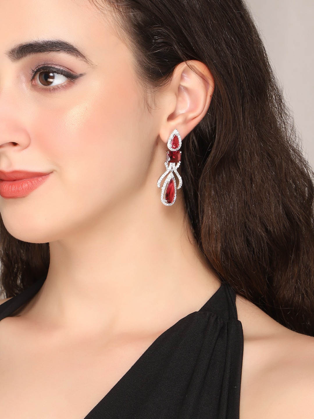 

AQUASTREET Silver Plated American Diamond Studded Drop Earrings