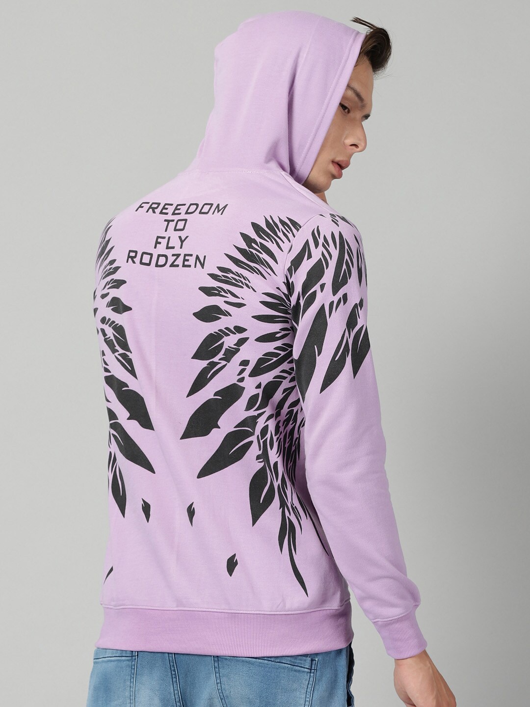 

Rodzen Graphic Printed Hooded Fleece Pullover, Lavender
