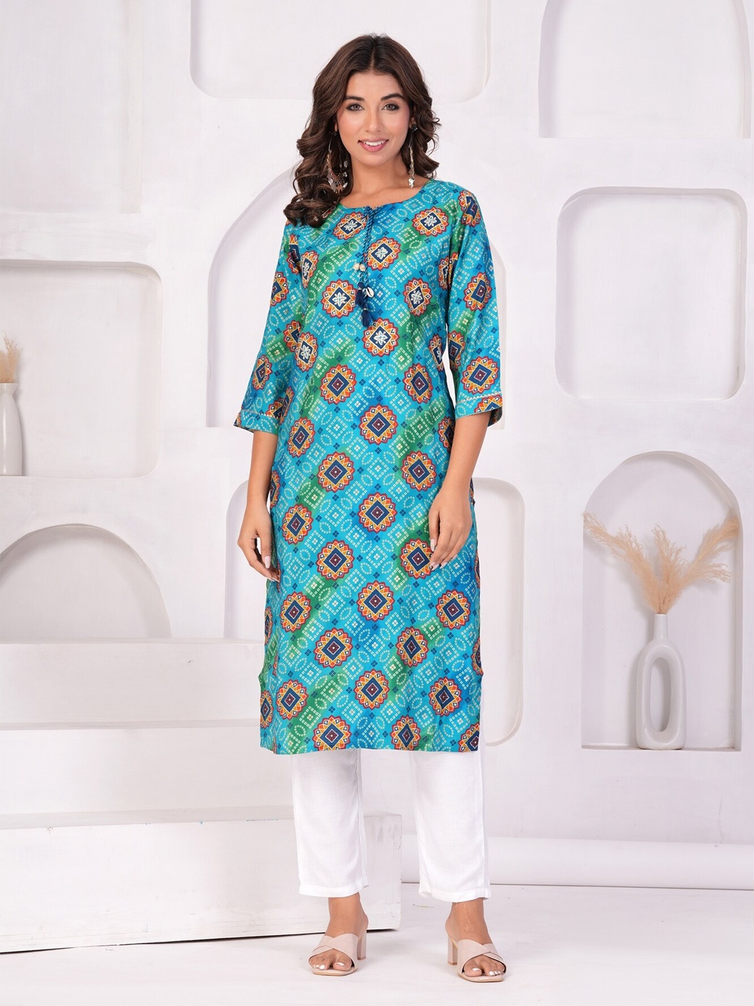 

EtnicaWear Bandhani Printed Straight Kurta, Blue