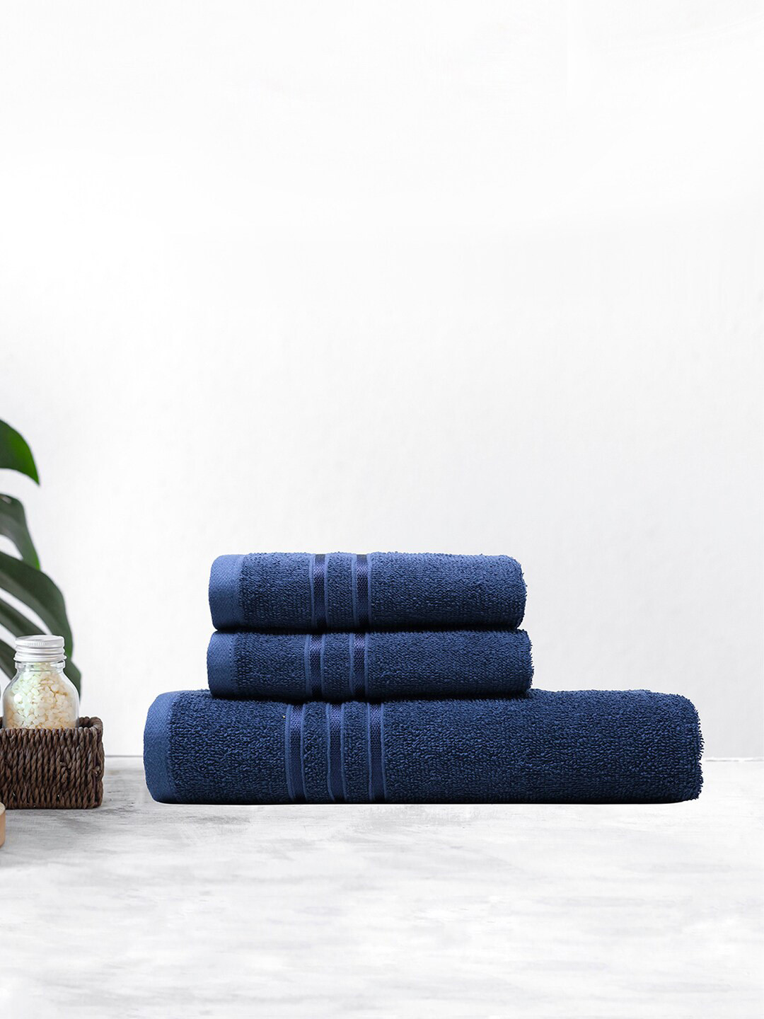 

MYTRIDENT Navy Blue 3 Pieces 400 GSM Light Weight Cotton Towel Set