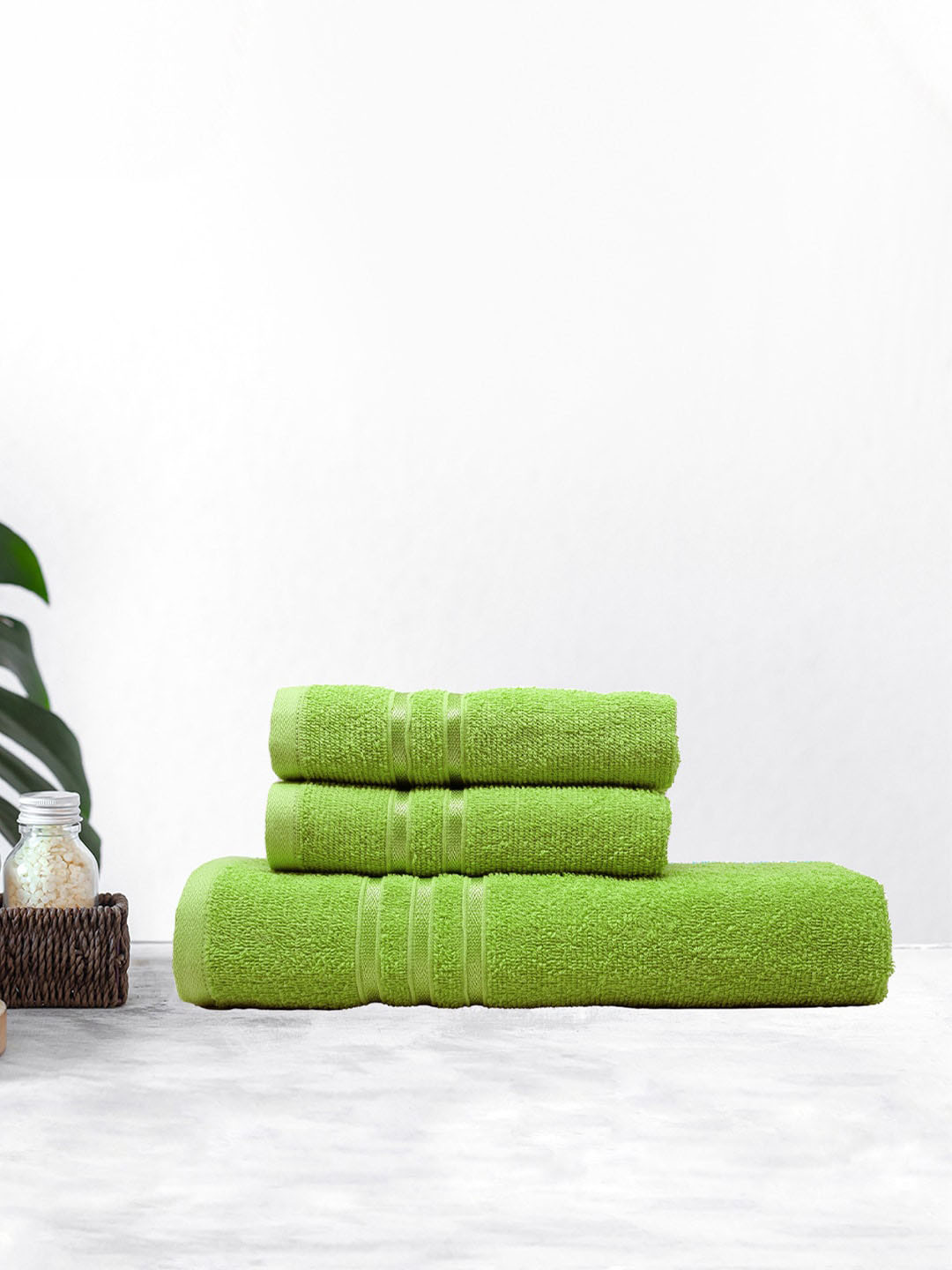 

MYTRIDENT Lime Green 3 Pieces 400 GSM Cotton Light Weight Bath Towels