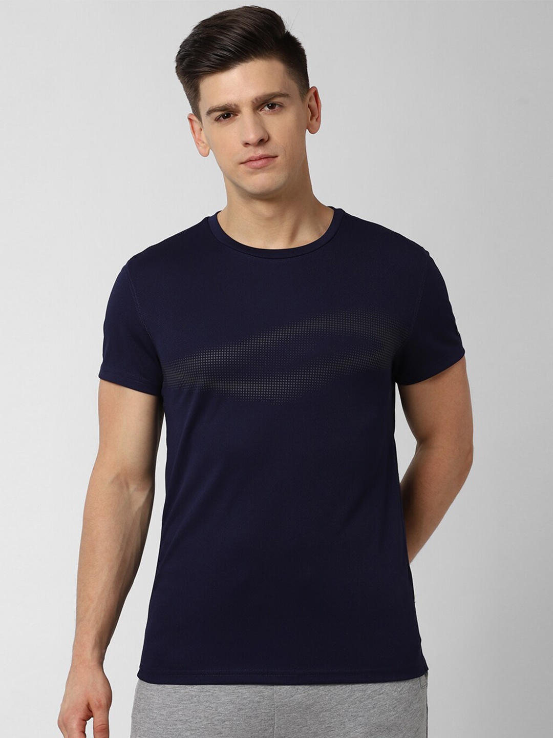 

Peter England Abstract Printed Round Neck Cotton Slim Fit T-shirt, Navy blue