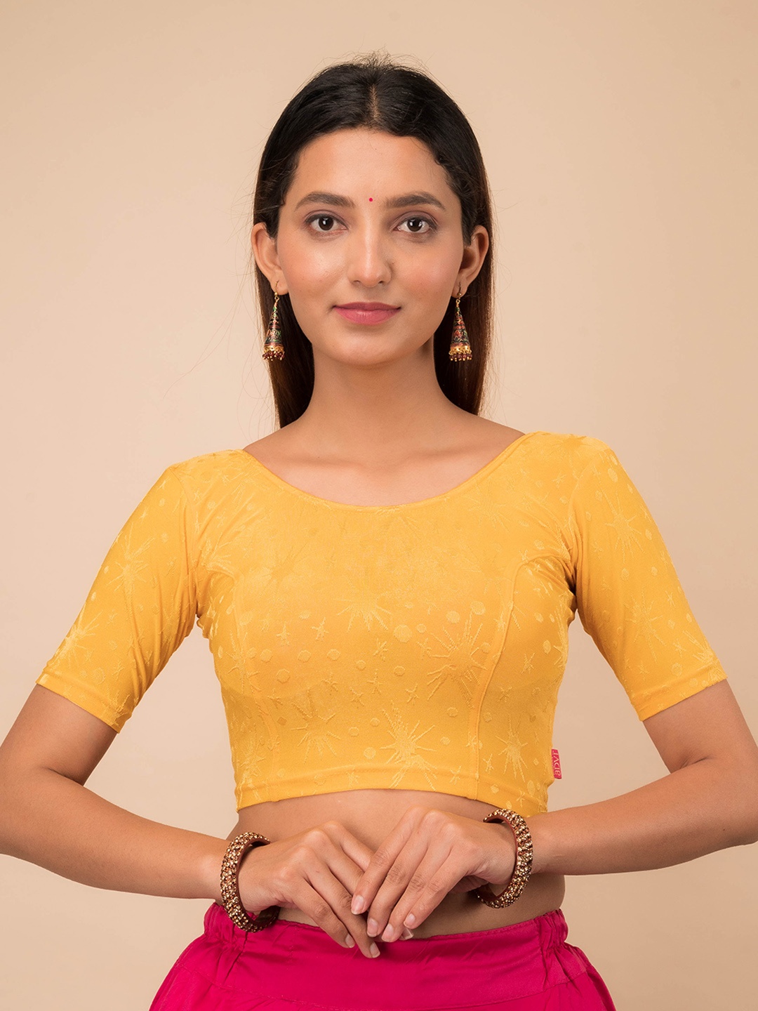 

Bindigasm's Advi Embroidered Stretchable Cotton Saree Blouse, Mustard