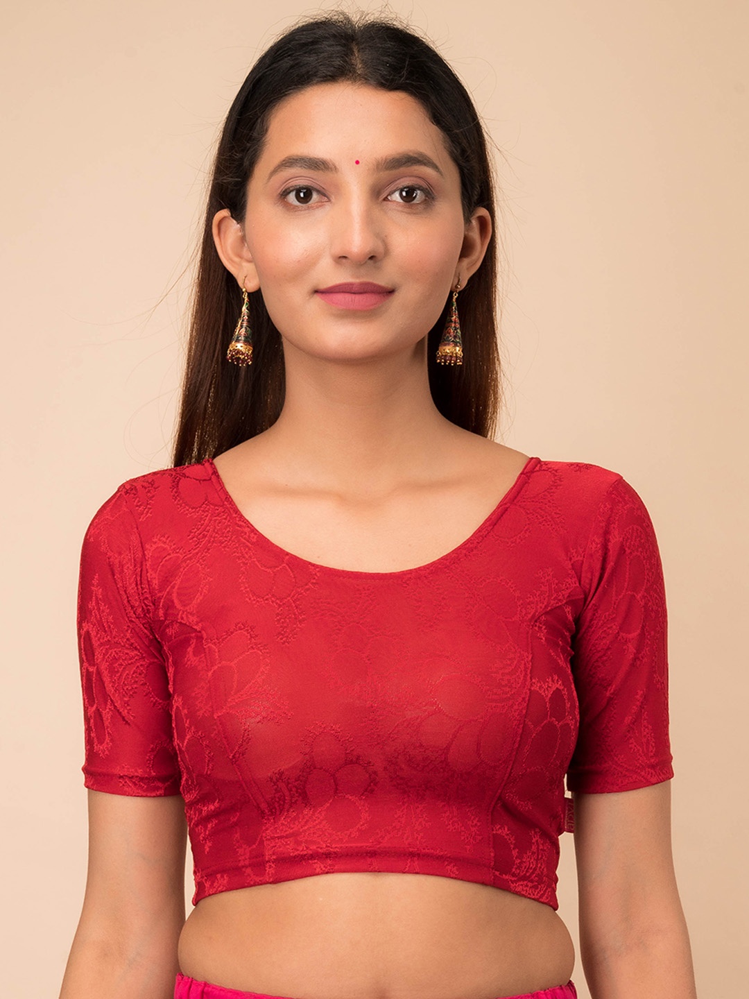 

Bindigasm's Advi Woven Design Stretchable Saree Blouse, Red