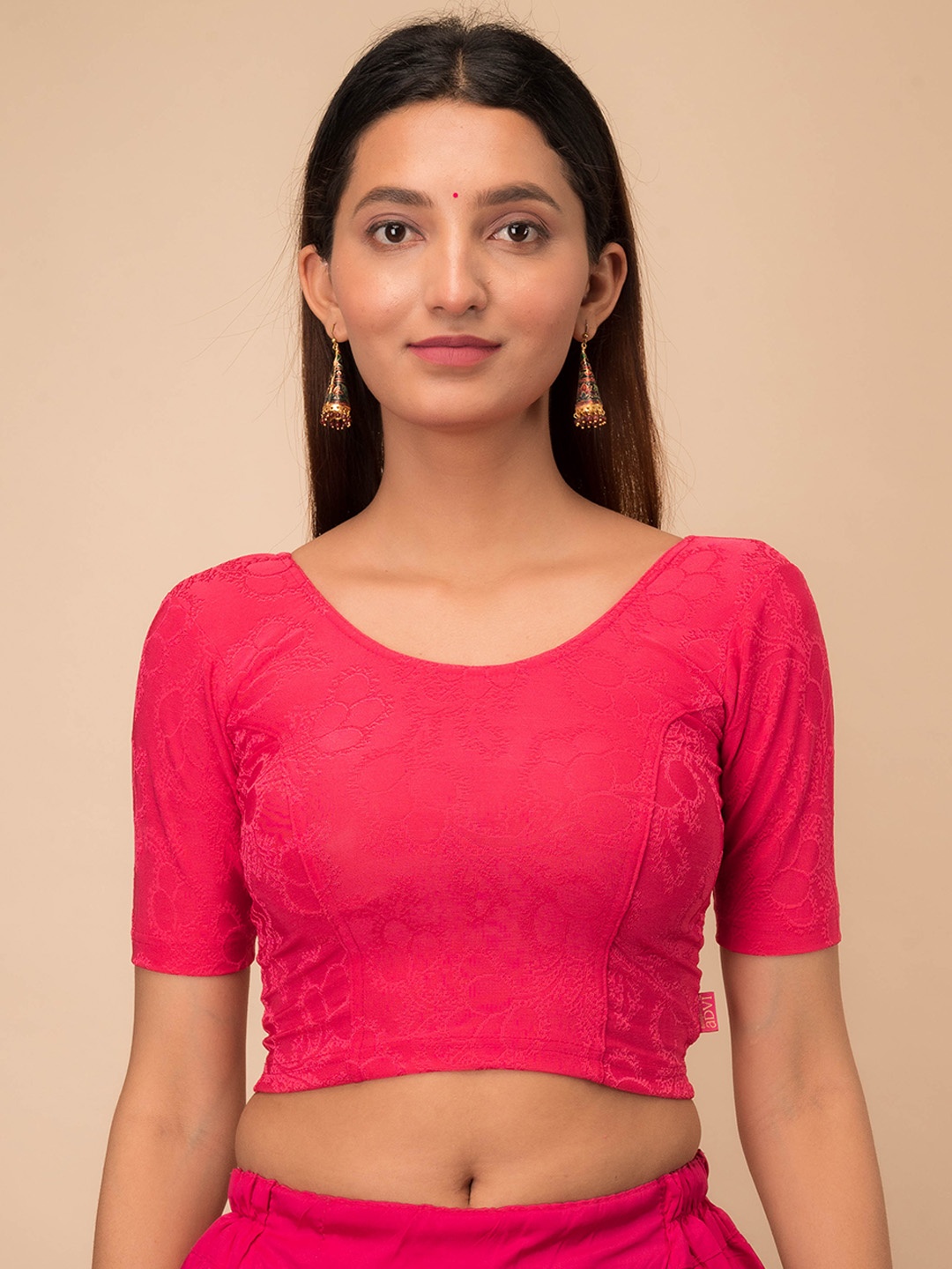 

Bindigasm's Advi Self Design Stretchable Slip On Jacquard Blouse, Pink