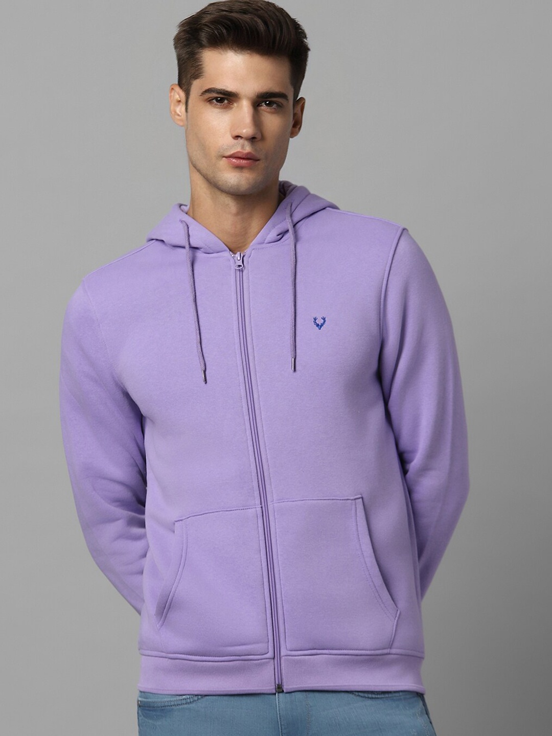 

Allen Solly Hooded Cotton Front-Open Sweatshirt, Purple