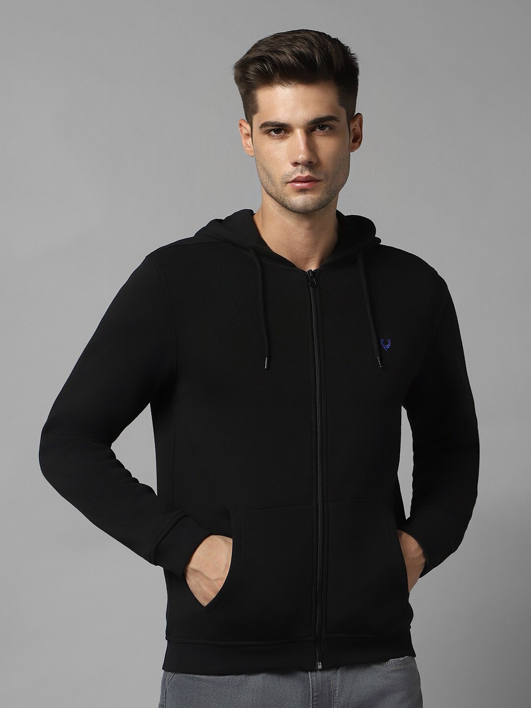 

Allen Solly Hooded Cotton Front-Open Sweatshirt, Black
