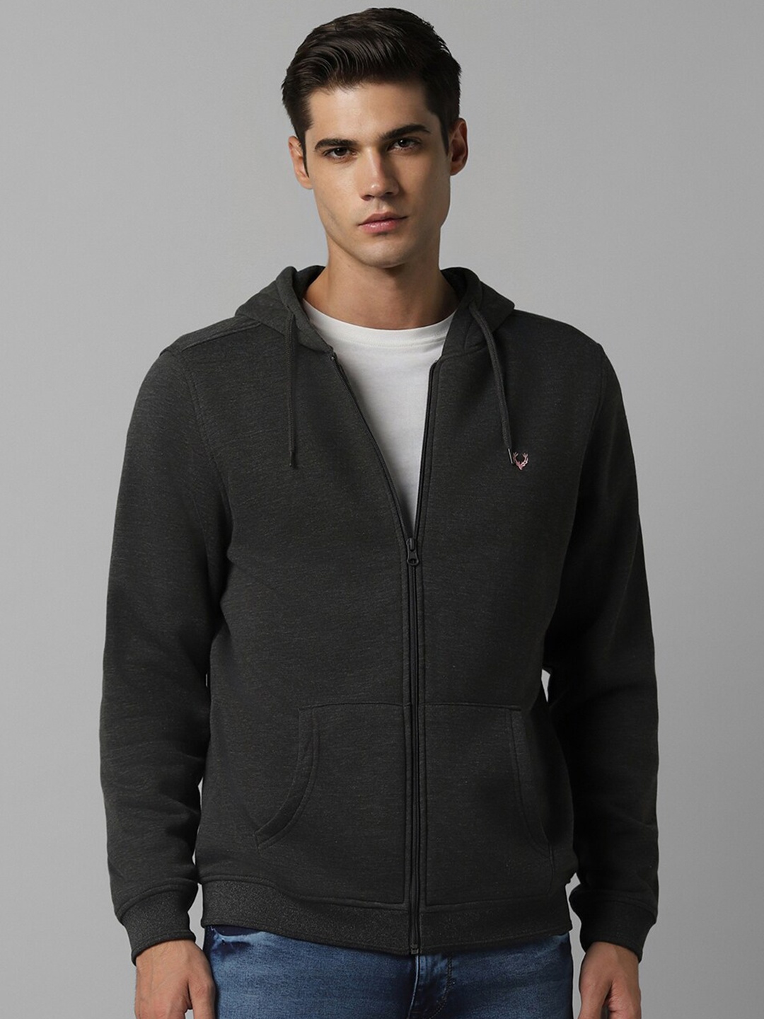 

Allen Solly Hooded Cotton Front-Open Sweatshirt, Grey