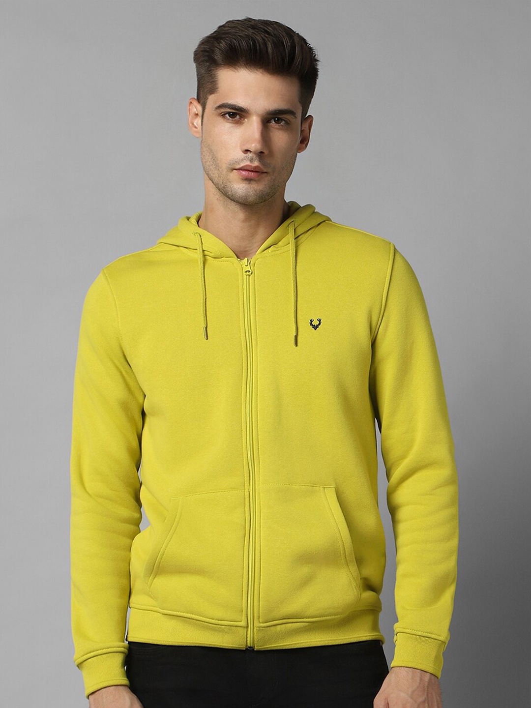 

Allen Solly Hooded Pure Cotton Front-Open Sweatshirt, Yellow