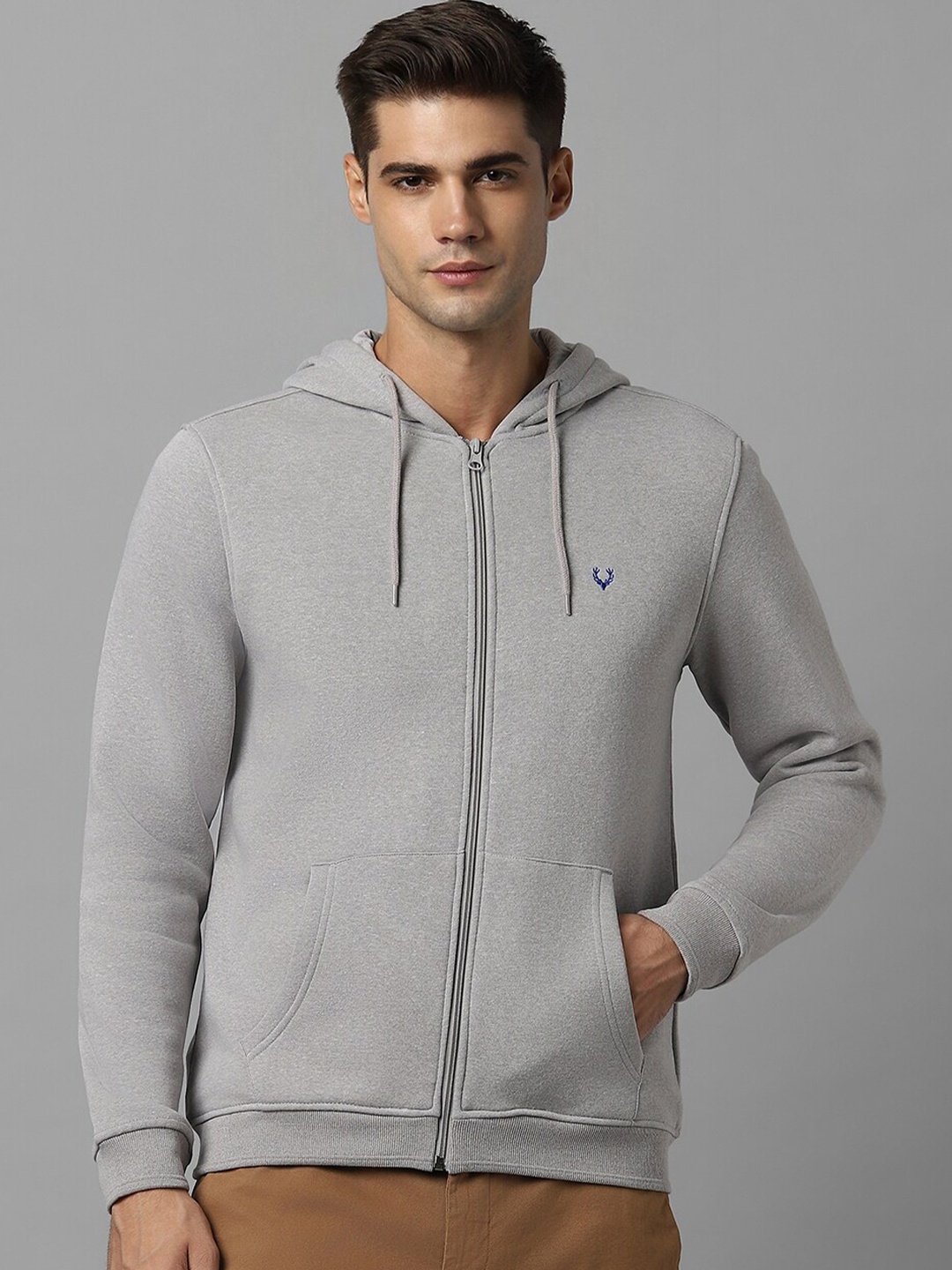 

Allen Solly Hooded Pure Cotton Front-Open Sweatshirt, Grey