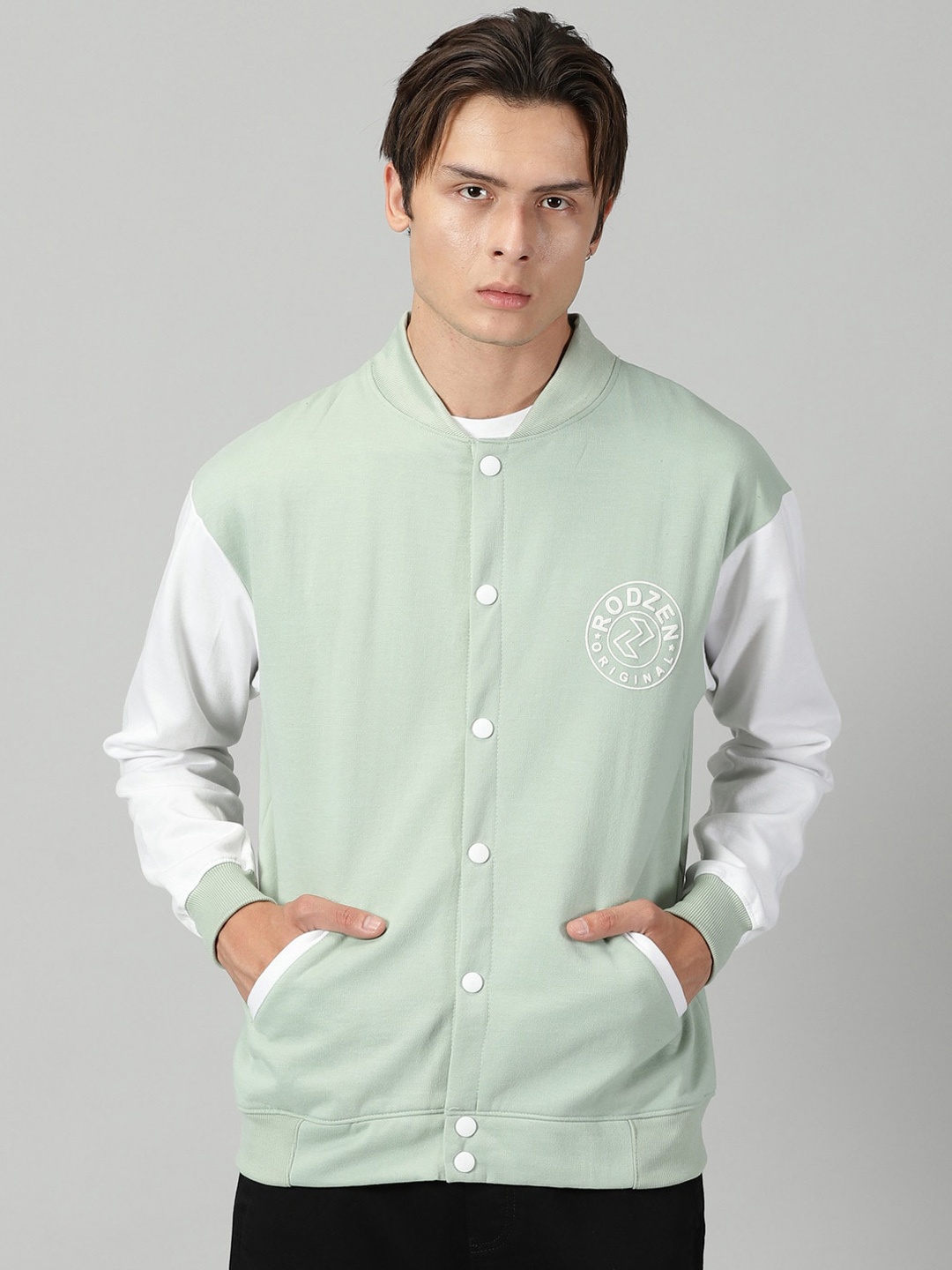 

Rodzen Colourblocked Lightweight Fleece Sporty Jacket, Green