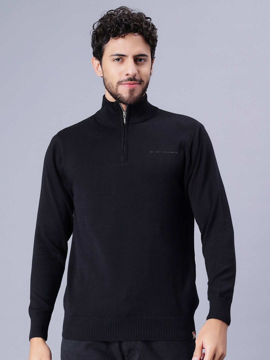 

Bharatasya Mock Collar Cotton Pullover Sweatshirt, Black