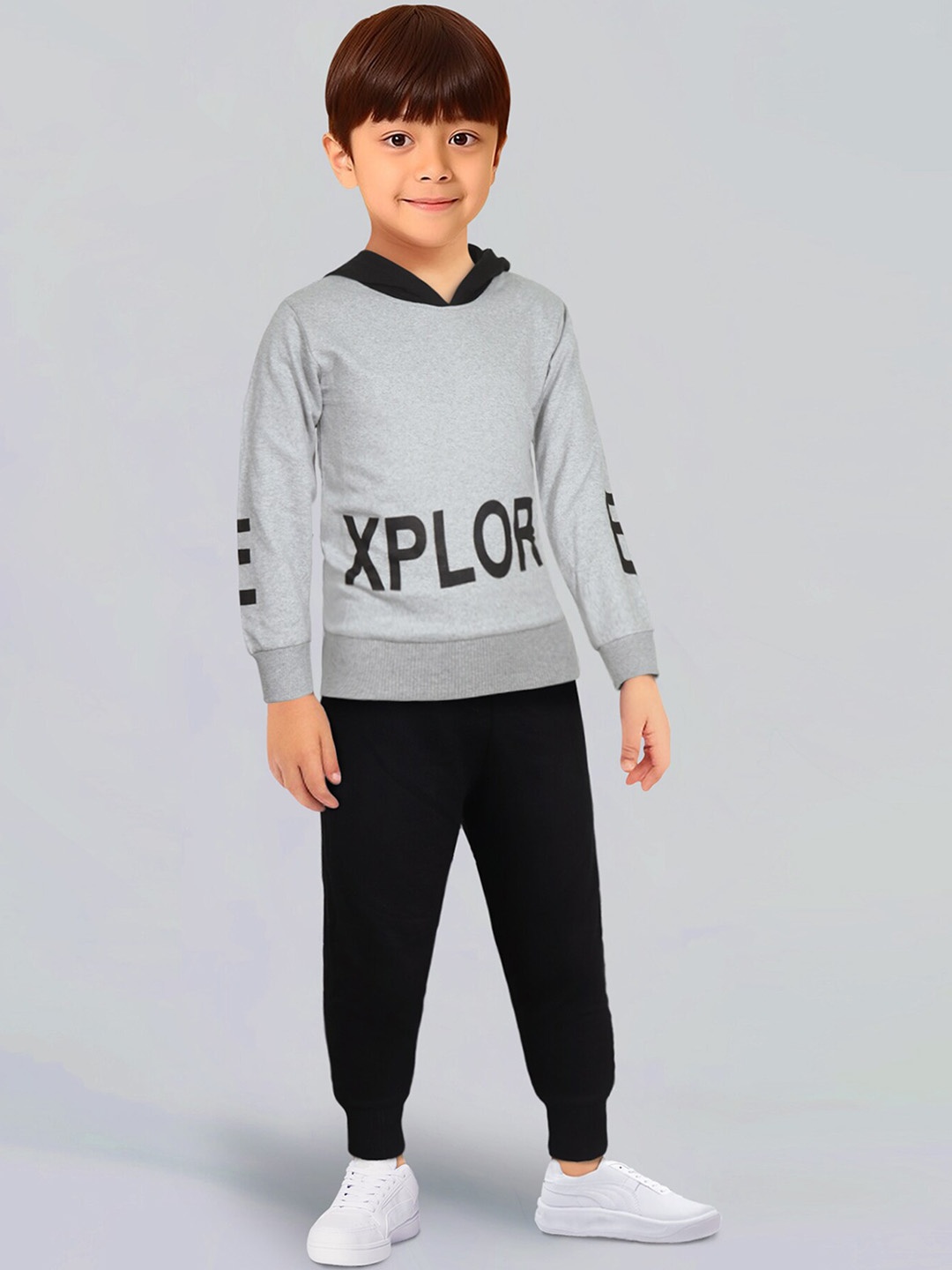 

Toonyport Boys Typography Printed Hooded Long Sleeves Tracksuits, Grey