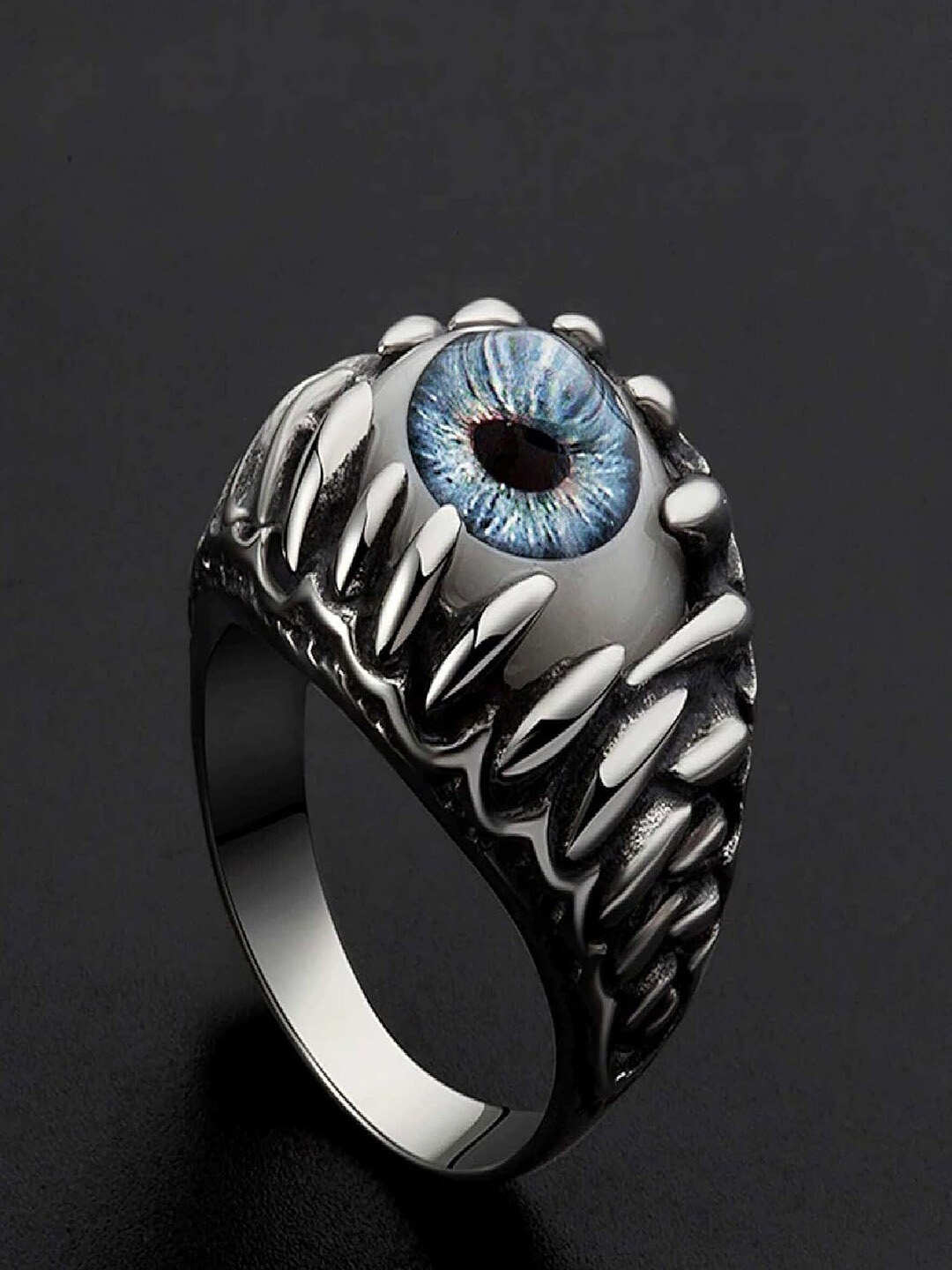 

UNIVERSITY TRENDZ Silver-Plated Devil's Eye Eyeball Biker Finger Ring