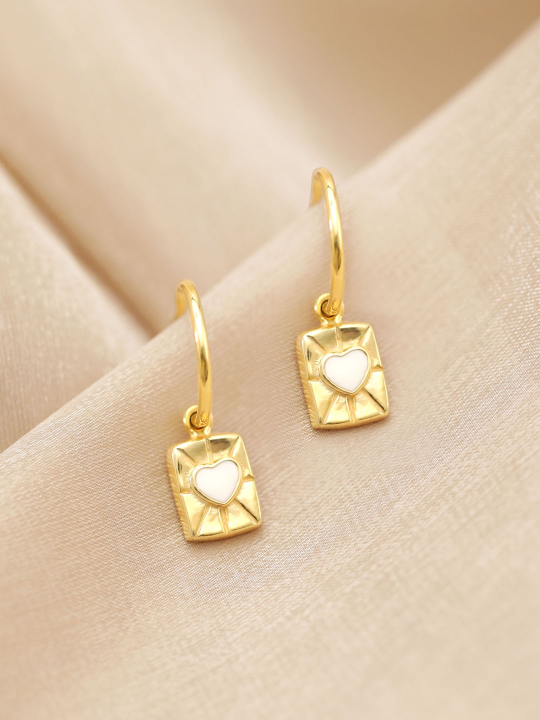 

Rubans Silver Gold Plated 92.5 Sterling Silver Heart Enamel Drop Earrings