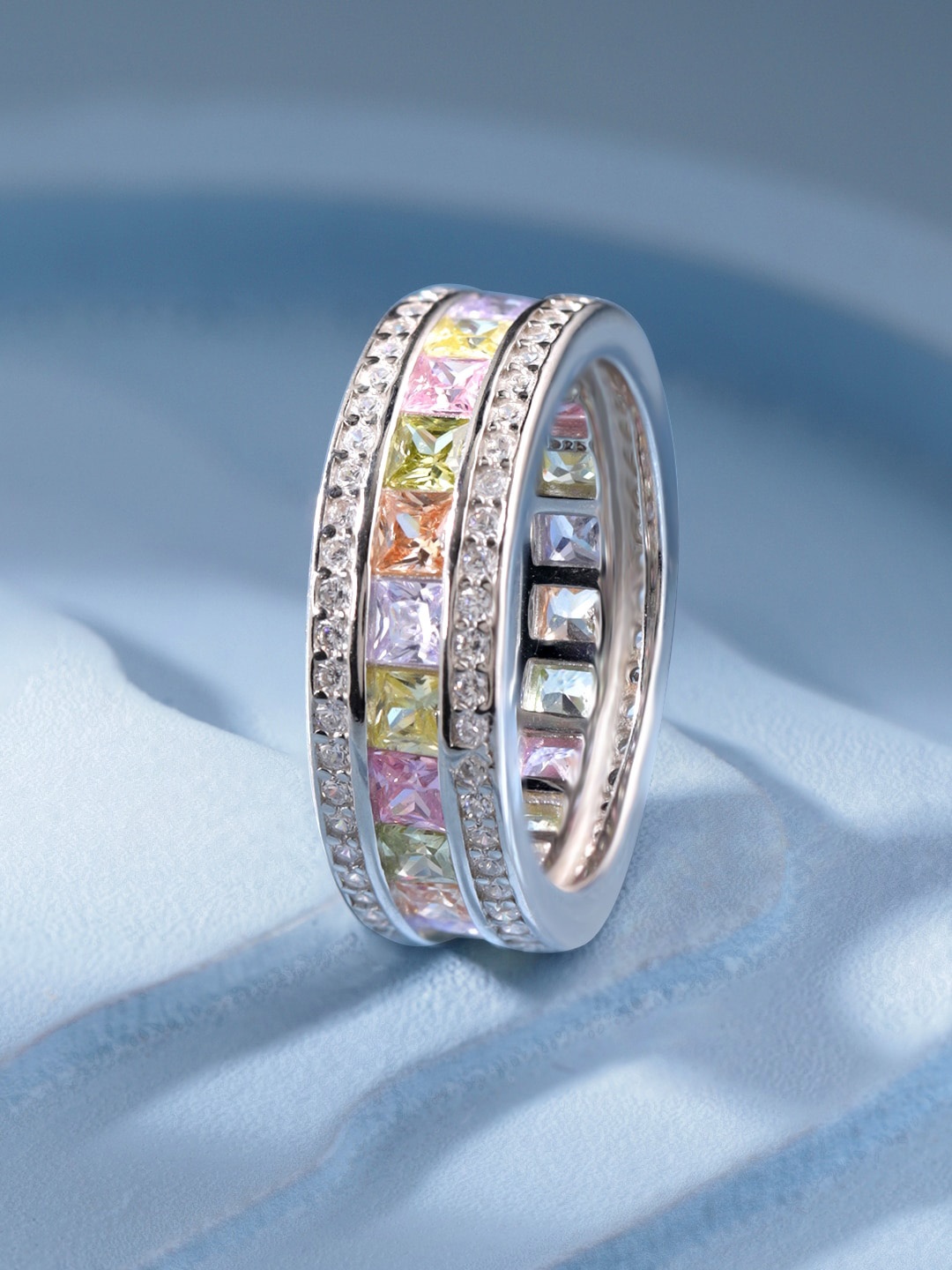 

Rubans Rhodium-Plated Cubic Zirconia-Studded Finger Ring, Silver