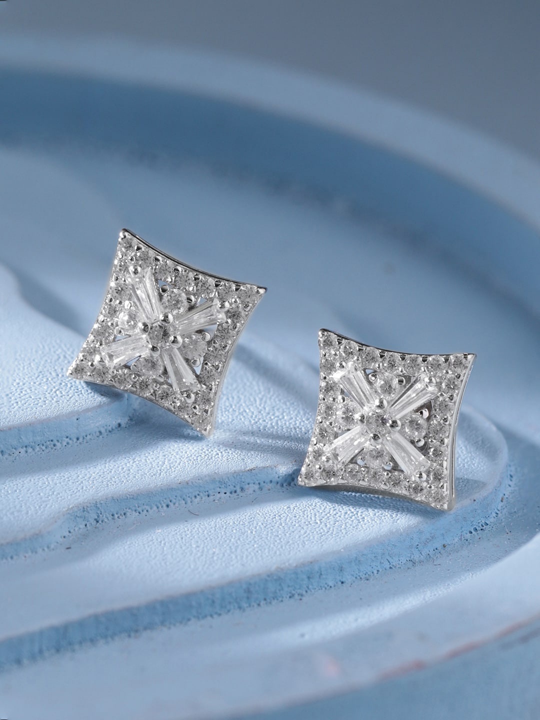 

Rubans Silver Rhodium Plated Sterling Silver American Diamond Studded Stud Earrings
