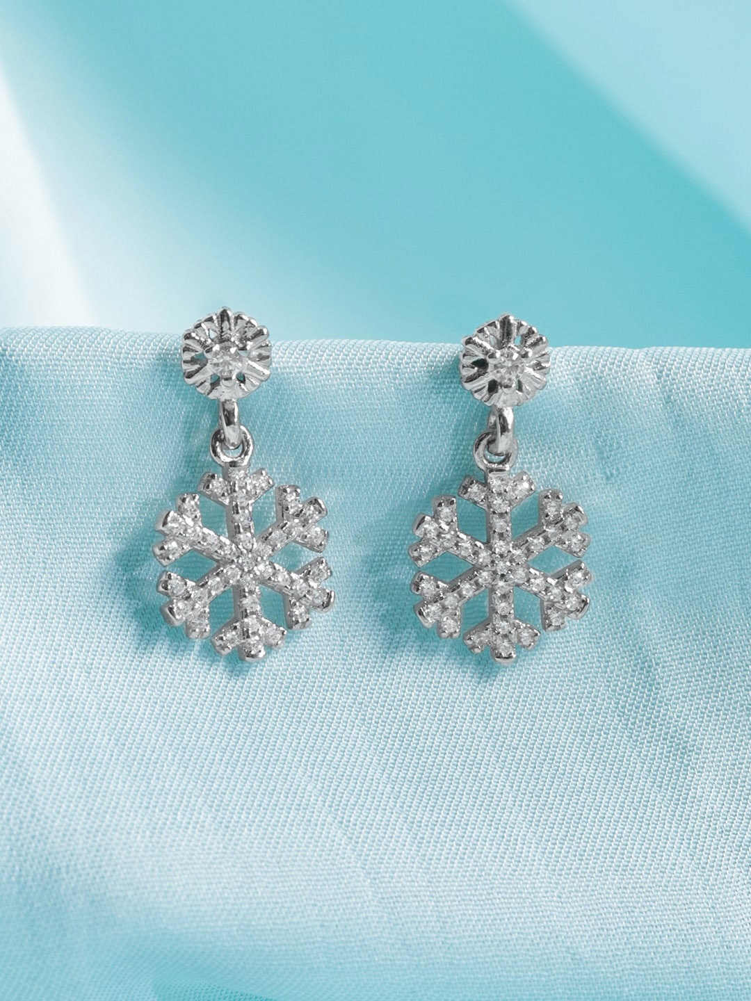 

Rubans Silver Rhodium Plated Sterling Silver American Diamond Studded Drop Earrings