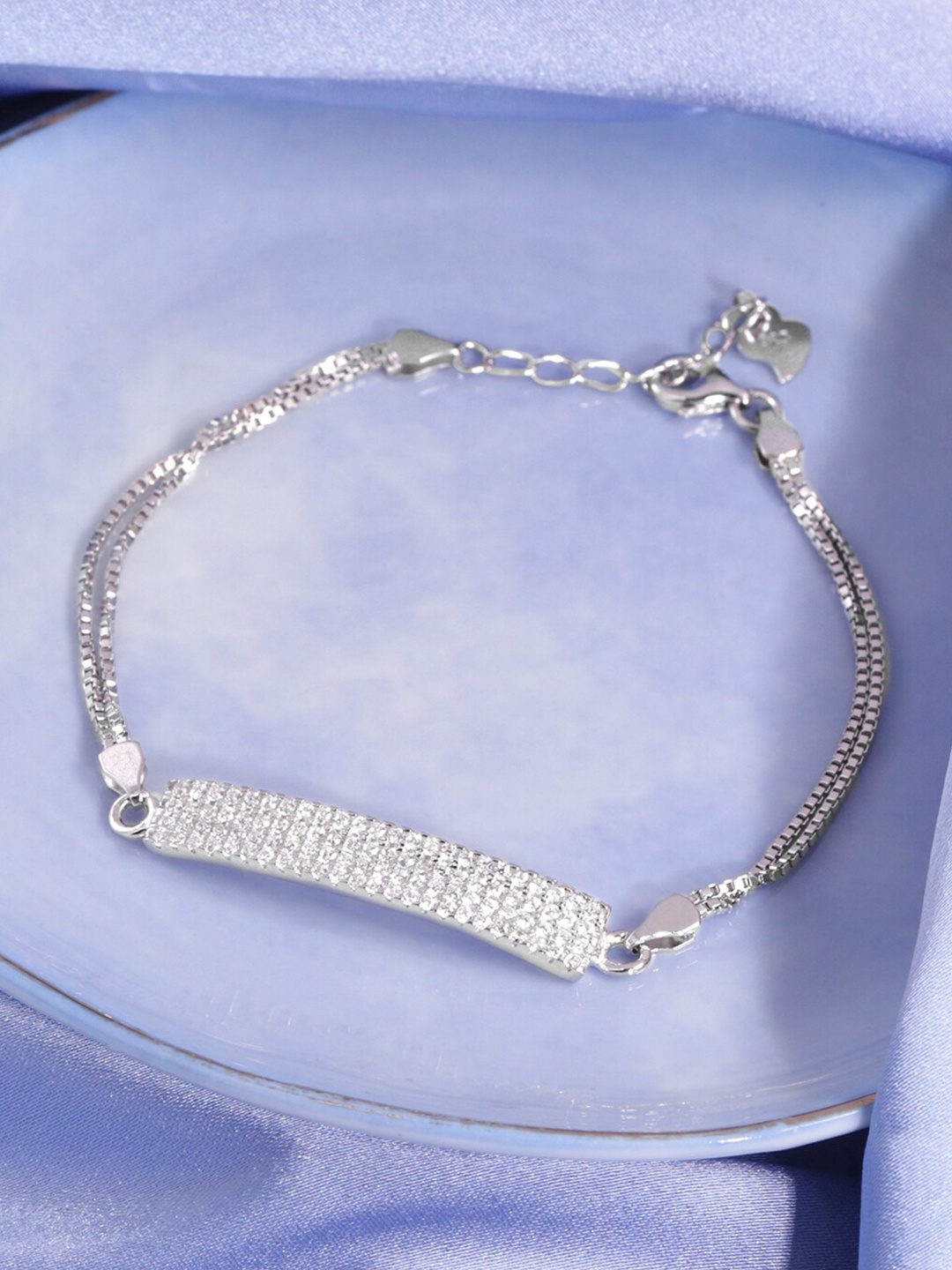

Rubans Silver Sterling Silver Cubic Zirconia Sterling Silver Rhodium-Plated Link Bracelet